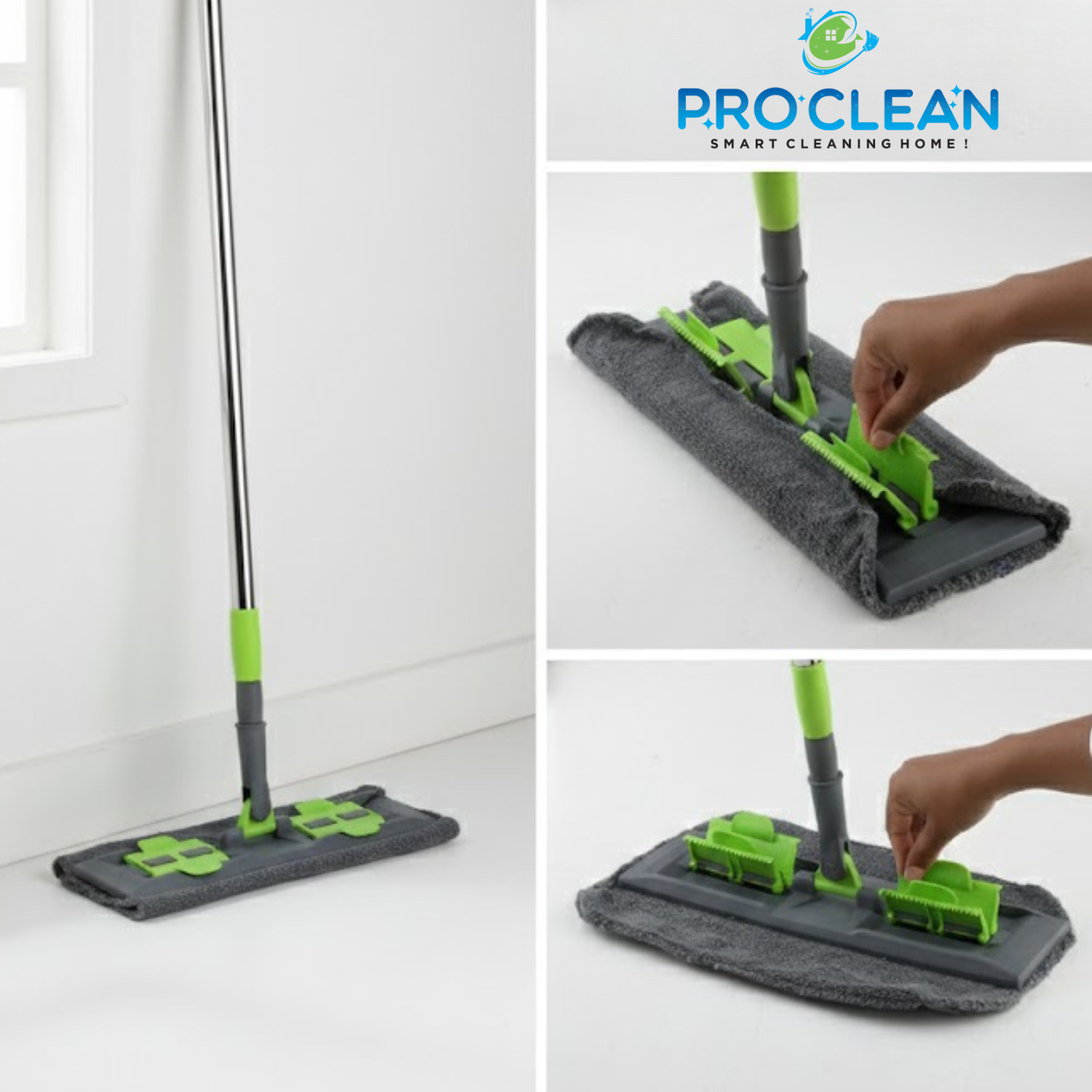 Image of PROCLEAN ProClean 360 Degree Flat Mop with SS Telescopic Pipe for Floor Cleaning Wet & Dry Mop