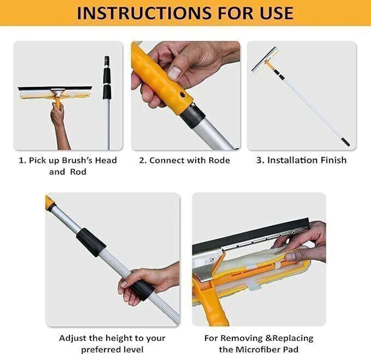 Image of balajiecom Solar Panel Cleaning Brush with Wiper & 2 in 1 Kit 3Mtr Pole Flat Mop Wet & Dry Mop