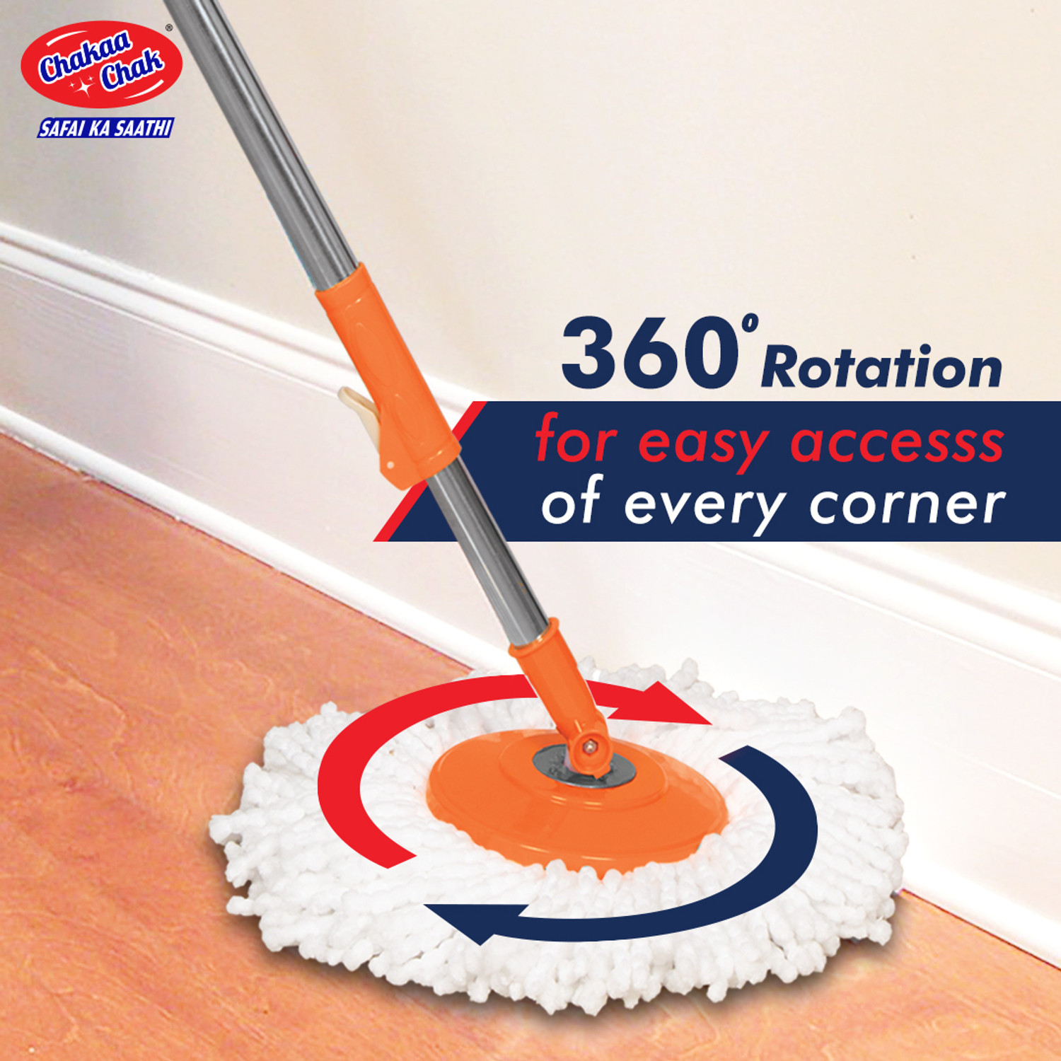 Image of Chakaachak Rotolite Spin Bucket MOP,For Floor,Home & Office Surface Cleaning Mop Set (Orange, Grey)