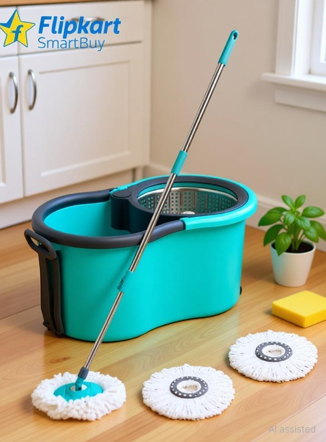 Image of Flipkart SmartBuy 360 CLEANING MOP SET FLOOR CLEANING COMES WITH 3 MICROFIBER REFILL AND MOP STICK Mop Set