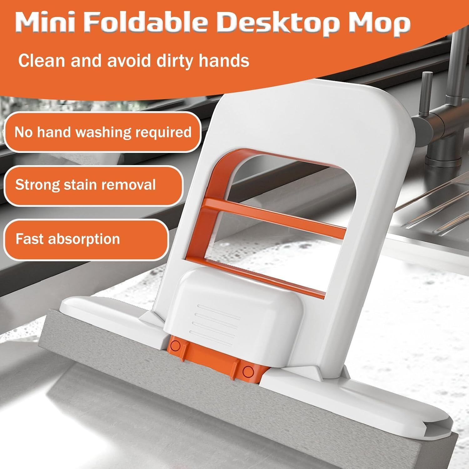 Image of Tvameka Tvameka Mini Foldable Desktop Mop Self‑Squeeze and Sponge Mop Sponge Mop