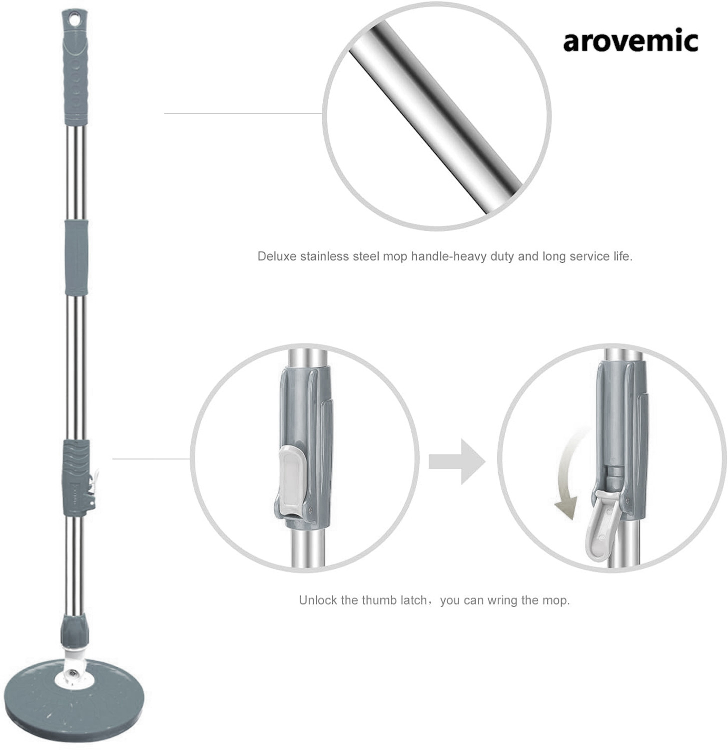 Image of arovemic Premium Cotton Mop Stick 5 Years Warranty Extra Long & Anti-Slip Grip String Mop