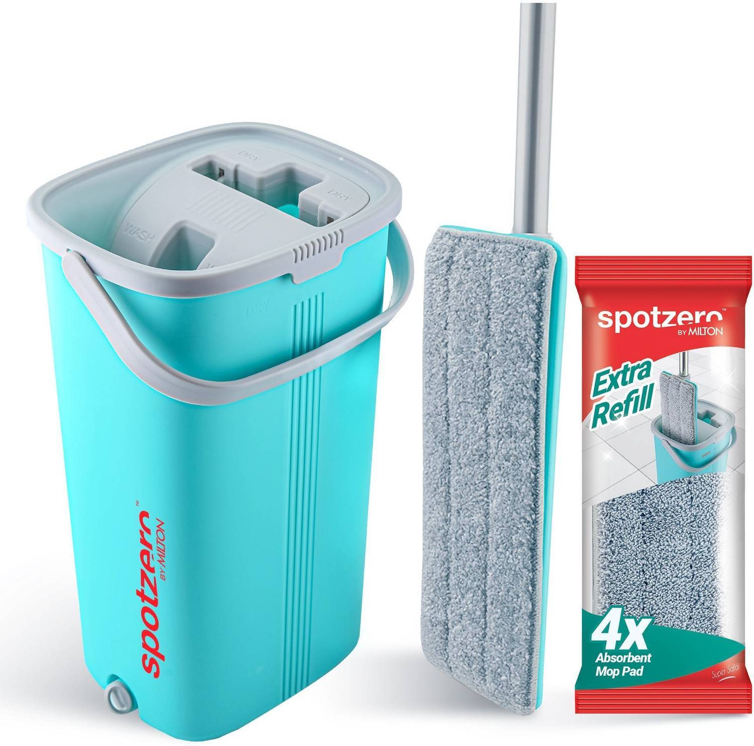 Spotzero by Milton Flat Squeeze Mop with Bucket 5 L, Pocha For Floor Cleaning With 2 Reusable Pads Mop Set