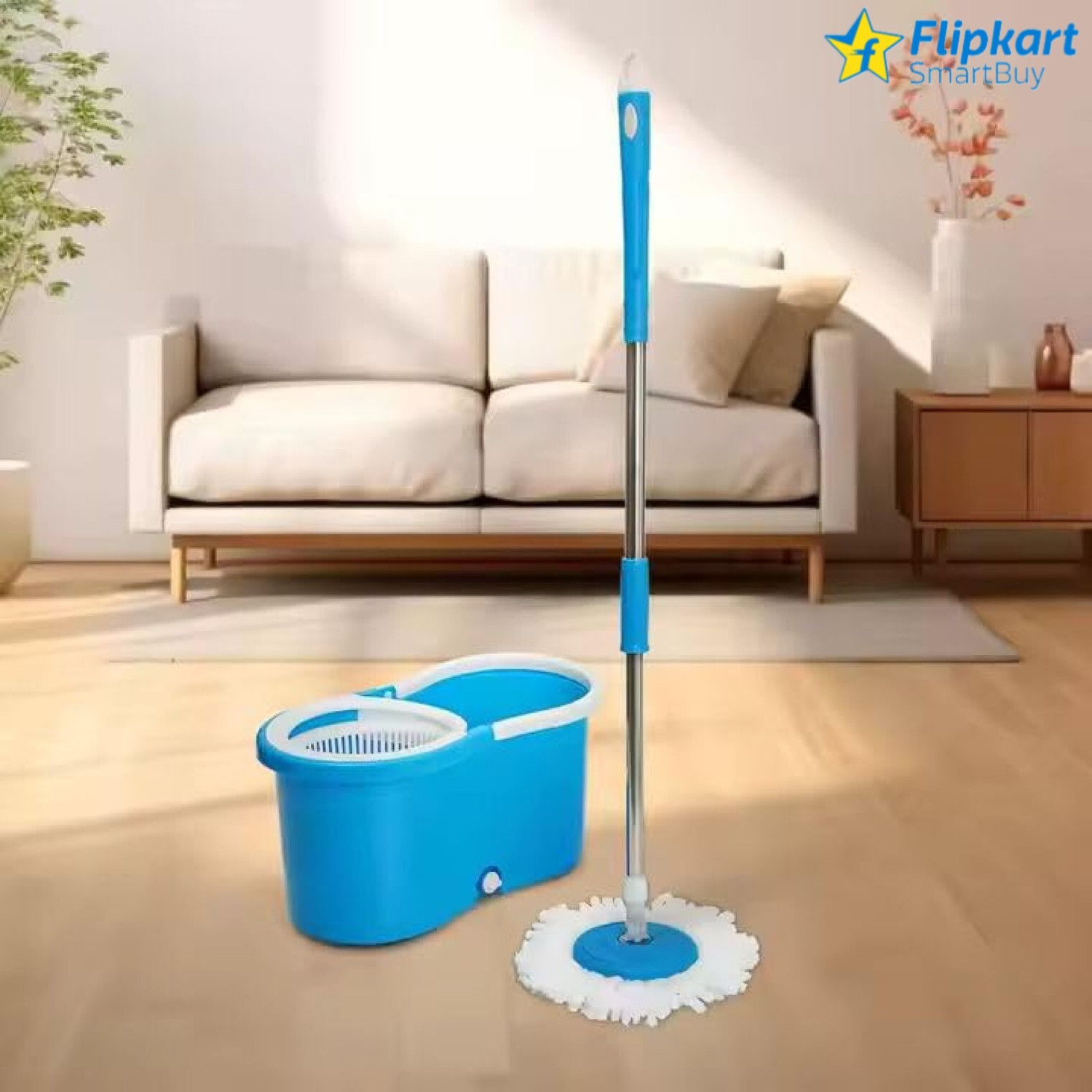 Image of Flipkart SmartBuy Big Bucket with 2 Microfiber Refills Floor Cleaning Spin Mop (Set of 1) Mop Set