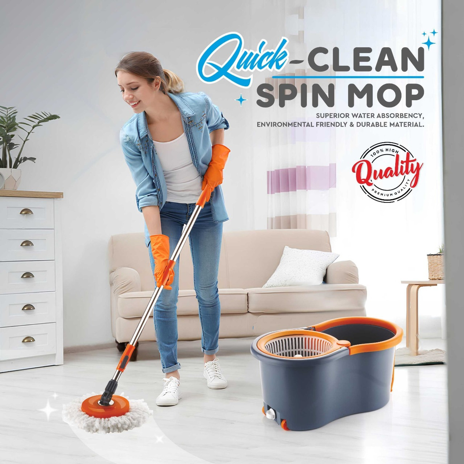Image of PALAK Gamma with 360 Spinner 2 Microfiber heads & Twin Bucket Mop Set