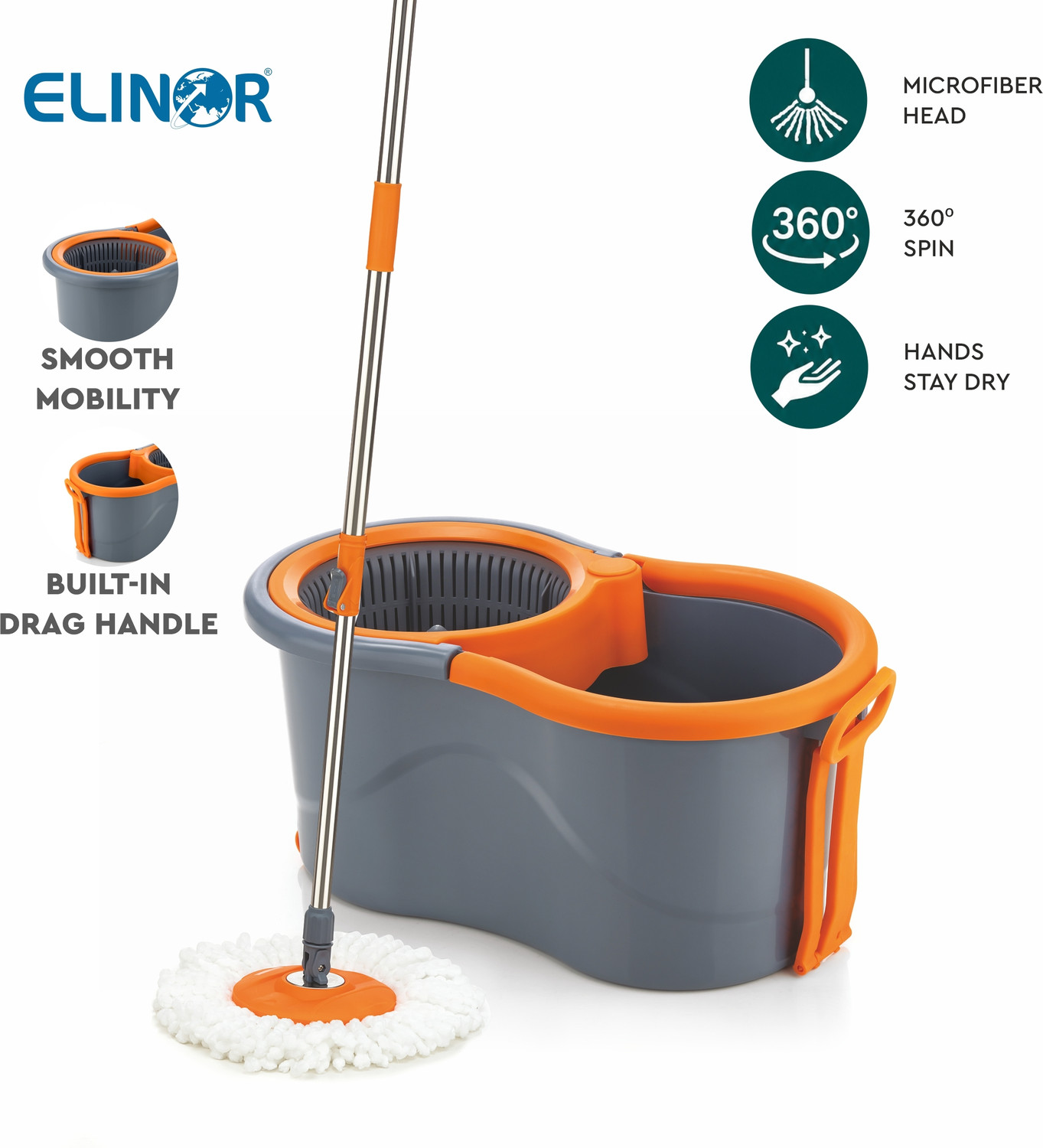 Image of ELINOR PLASTIC SPINNER BUCKET MOP 360 REVOLVING CLEANING MOP WITH 2 MICROFIBER REFILL Mop Set