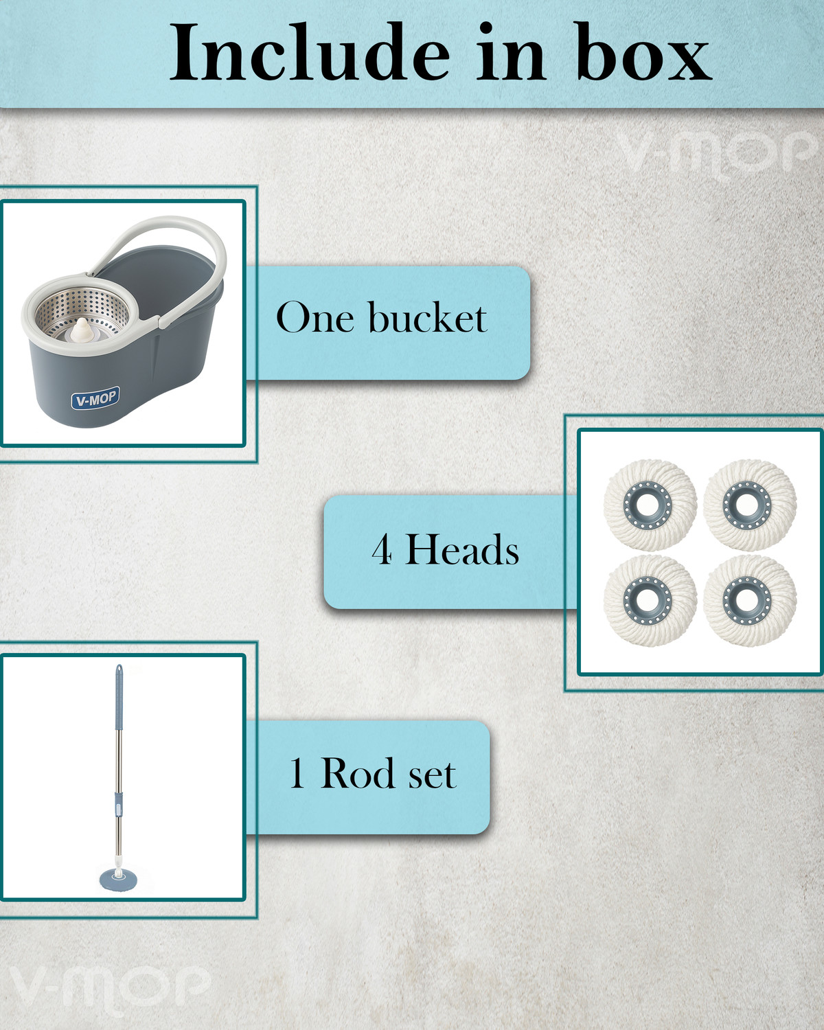 Image of V-MOP Premium Grey steel magic spin Bucket Mop with 4 Refills Home cleaning set Wet & Dry Mop