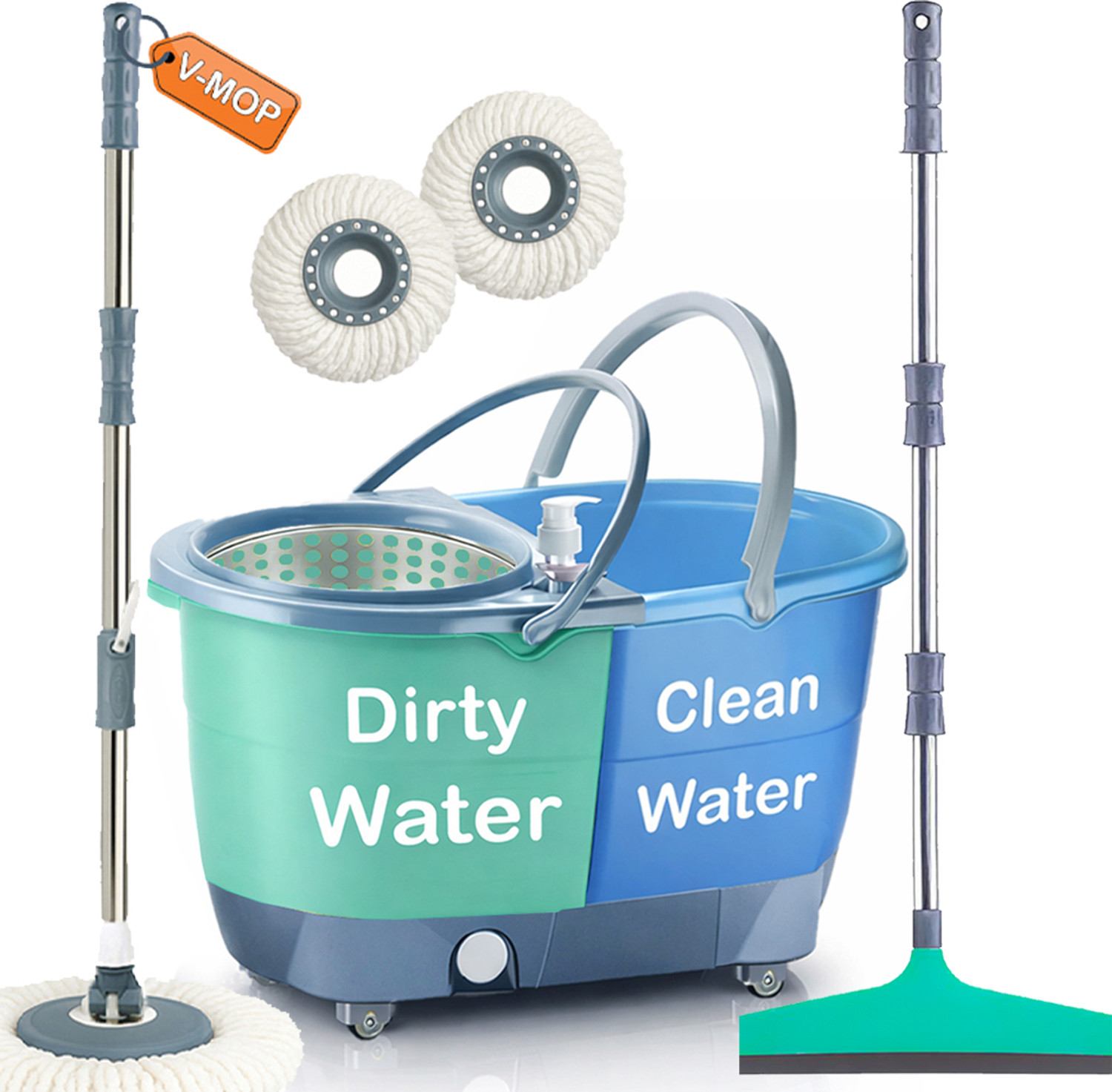 Image of V-MOP Premium Jumbo Twin Bucket Mop with Floor Wiper -JM01017 Mop Set