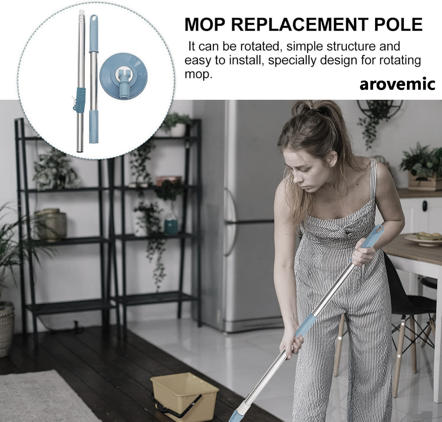 Image of arovemic Premium Cotton Mop Stick 5 Years Warranty Extra Long & Anti-Slip Grip String Mop