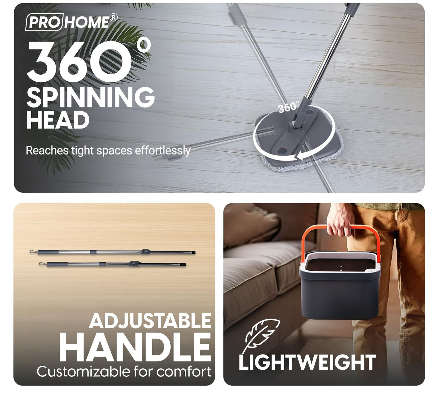 Image of ProHome Easy Press Flat Mop & Bucket Set Mop Set