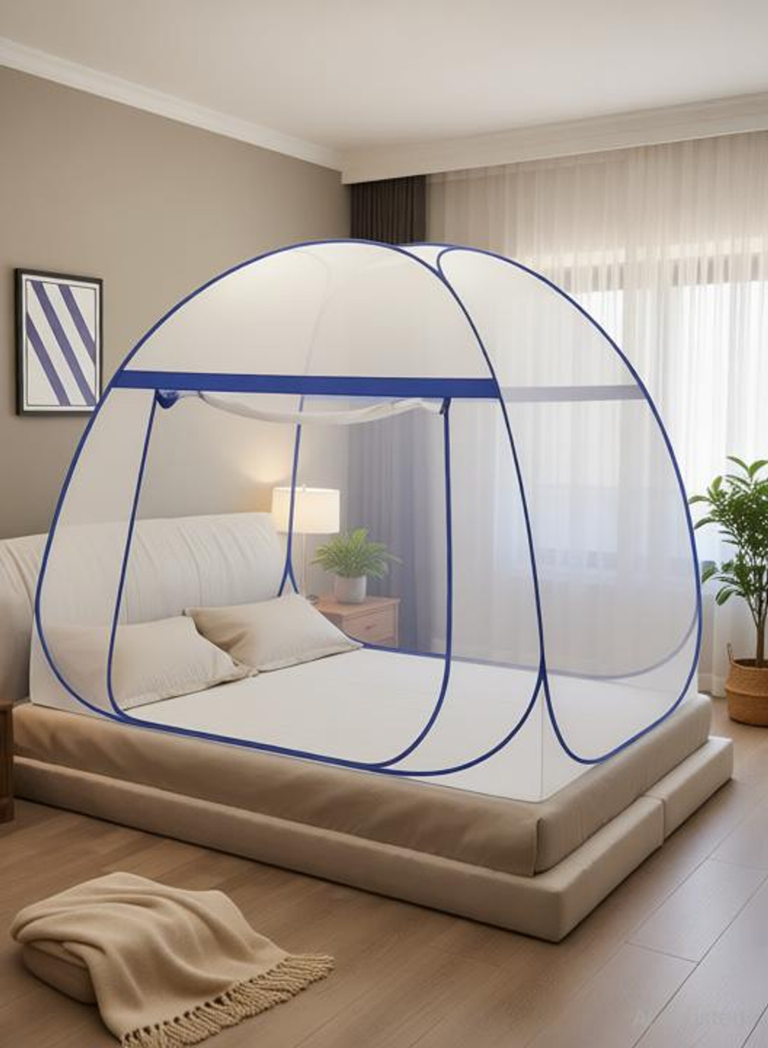 Image of VS Enterprises Machhardani -Double bed Size (6.5ft) X 200 (6.5ft) X 145 Foldable HDPE - High Density Poly Ethylene Washable Adults Mosquito Net