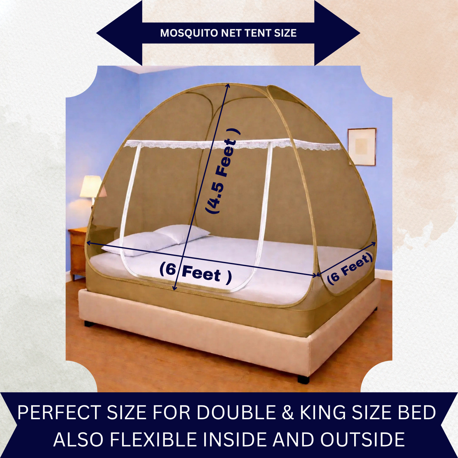 Image of Love N Care Khaki foldable mosquito net Cotton Adults Mosquito Net