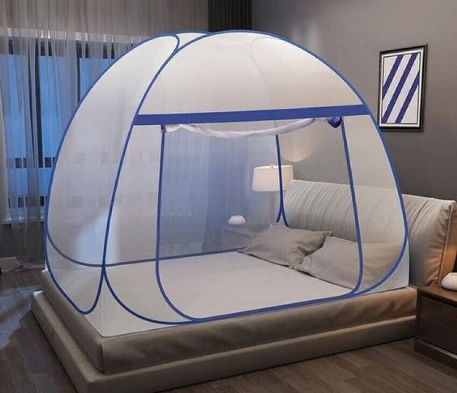 BELSODINE Foldable with Flexible fit for Double & King size Bed Polyester Washable Adults Mosquito Net