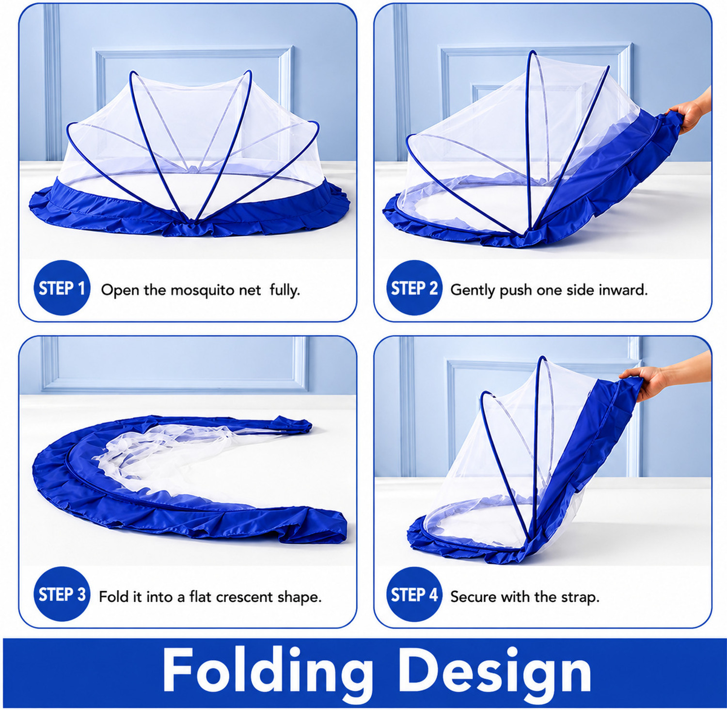 Image of DAKTIS Baby Folding Mosquito net Blue Color -- 0 to 24 month HDPE - High Density Poly Ethylene Washable Kids Mosquito Net