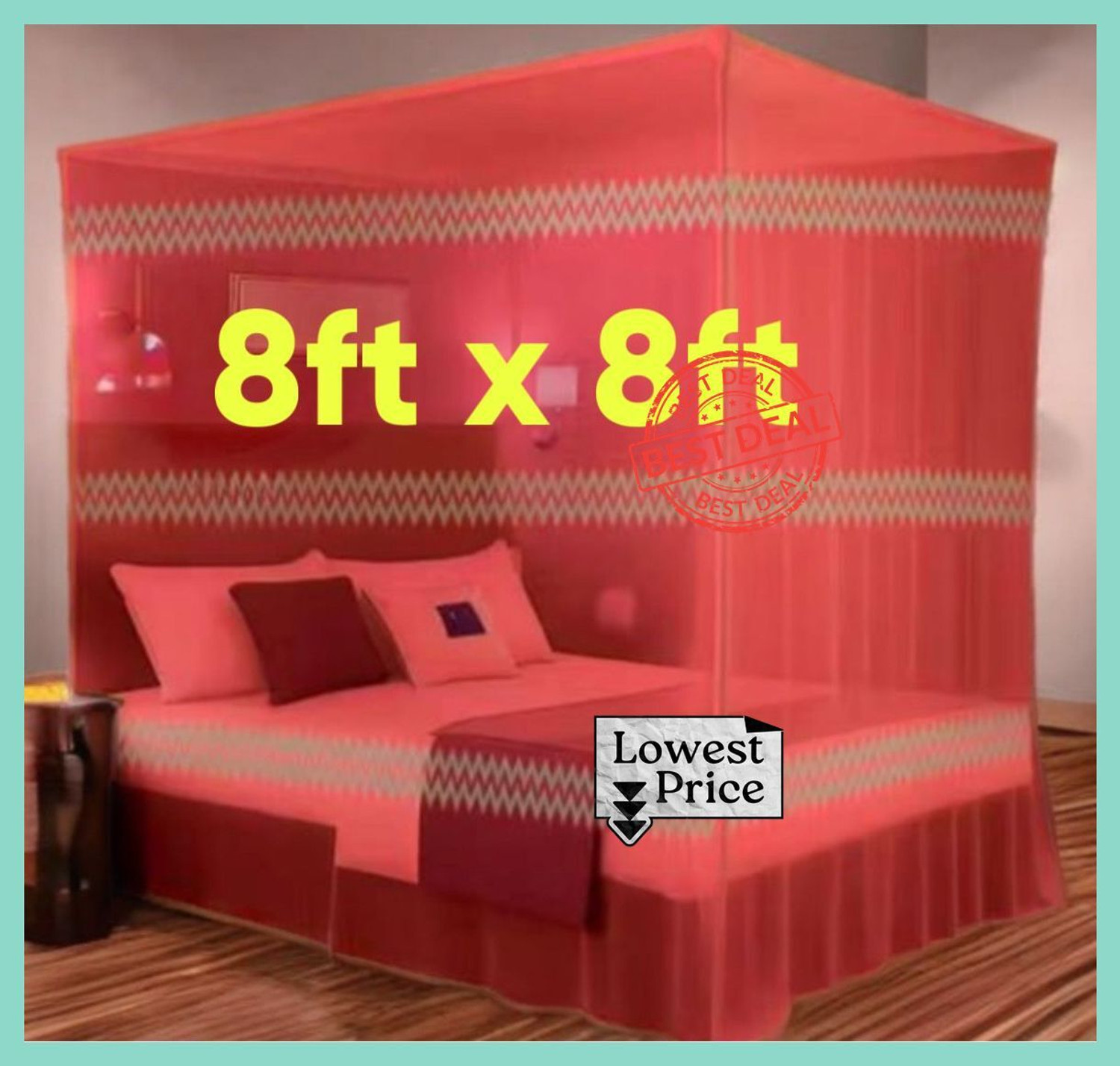 Image of Robi 907 RED PLAN 8FT X 8FT Cotton Washable Adults Mosquito Net
