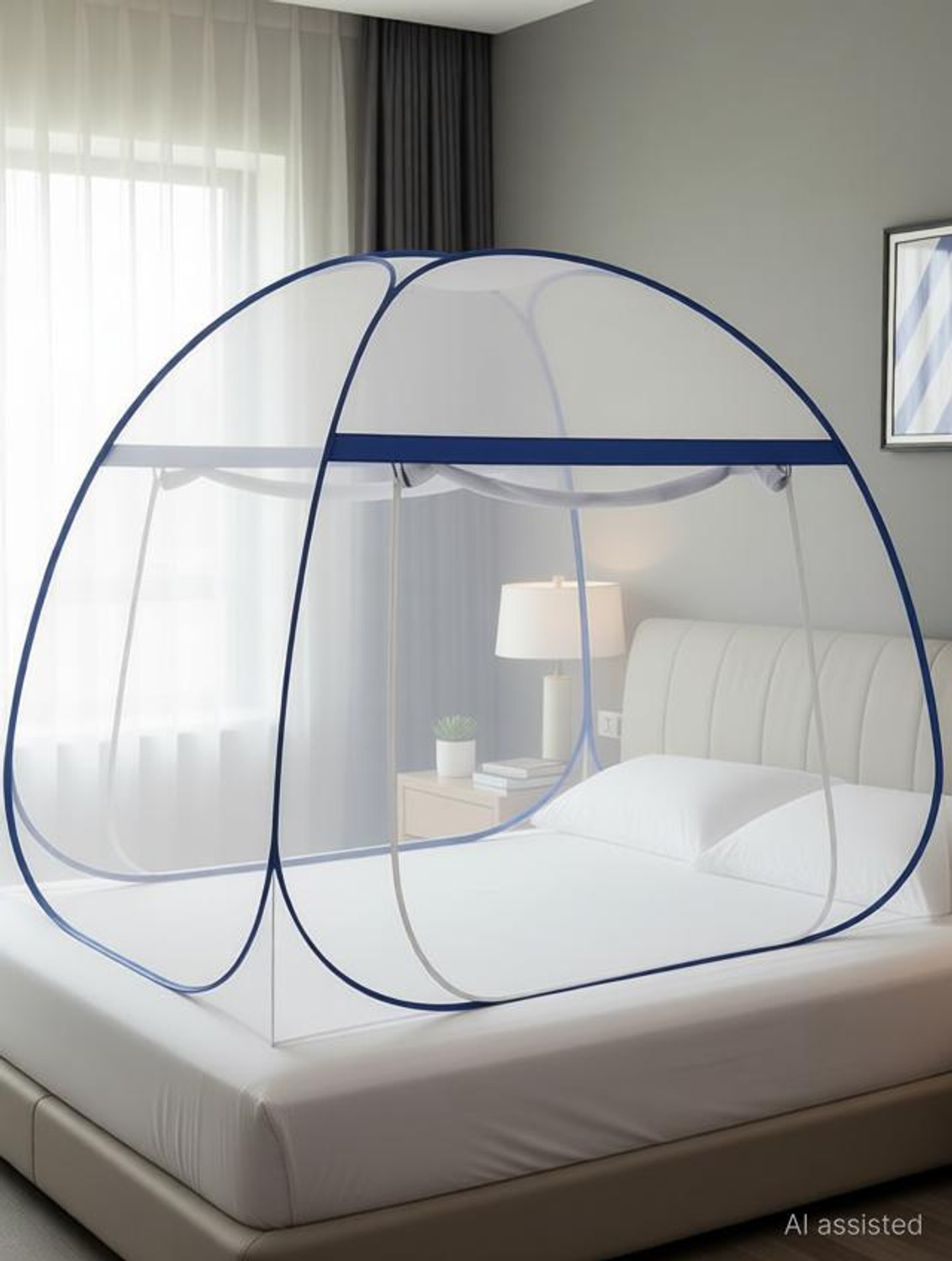 Image of Yunik Mosquito Net Dark Blue with Heavy Carry Bag Polyester Adults Mosquito Net