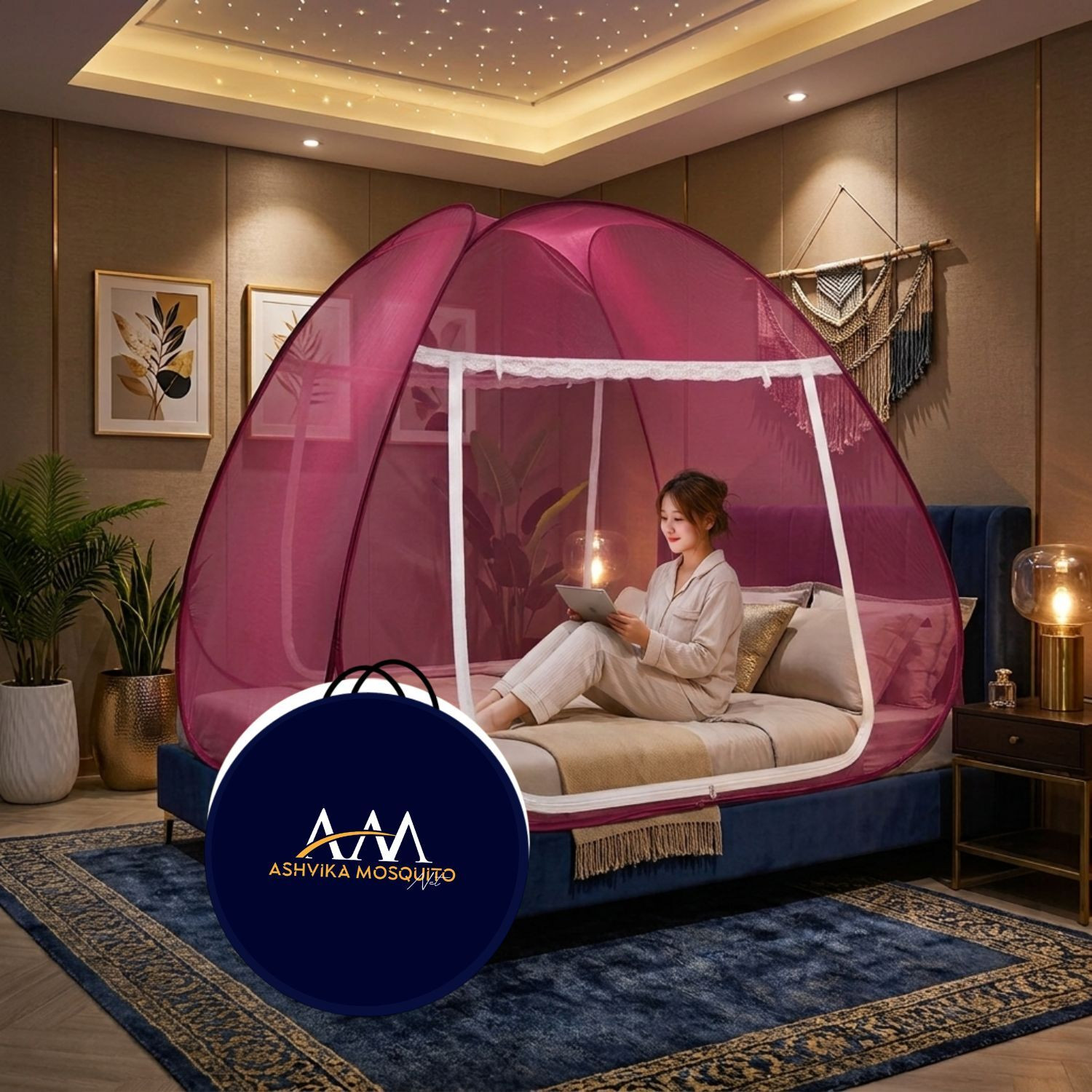 Image of Ashvika mosquitoNet Double size bed 6x6 , 6.5x6.5 ft Premium Cotton Washable Adults Mosquito Net