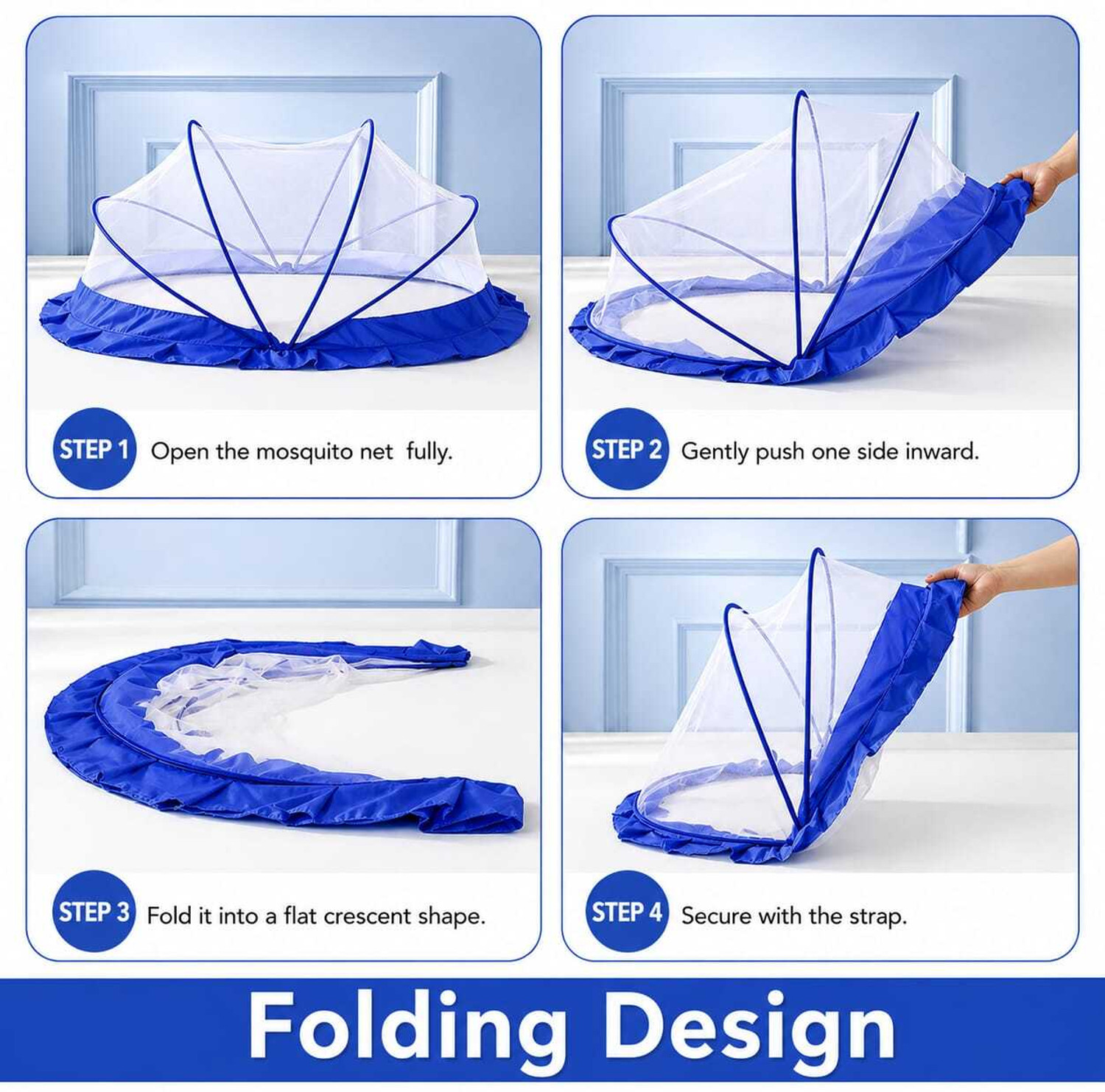 Image of ERSAD ENTERPRISE Baby Sleeping Mosquito Net Polyester Washable Kids Mosquito Net (Blue, Tent)