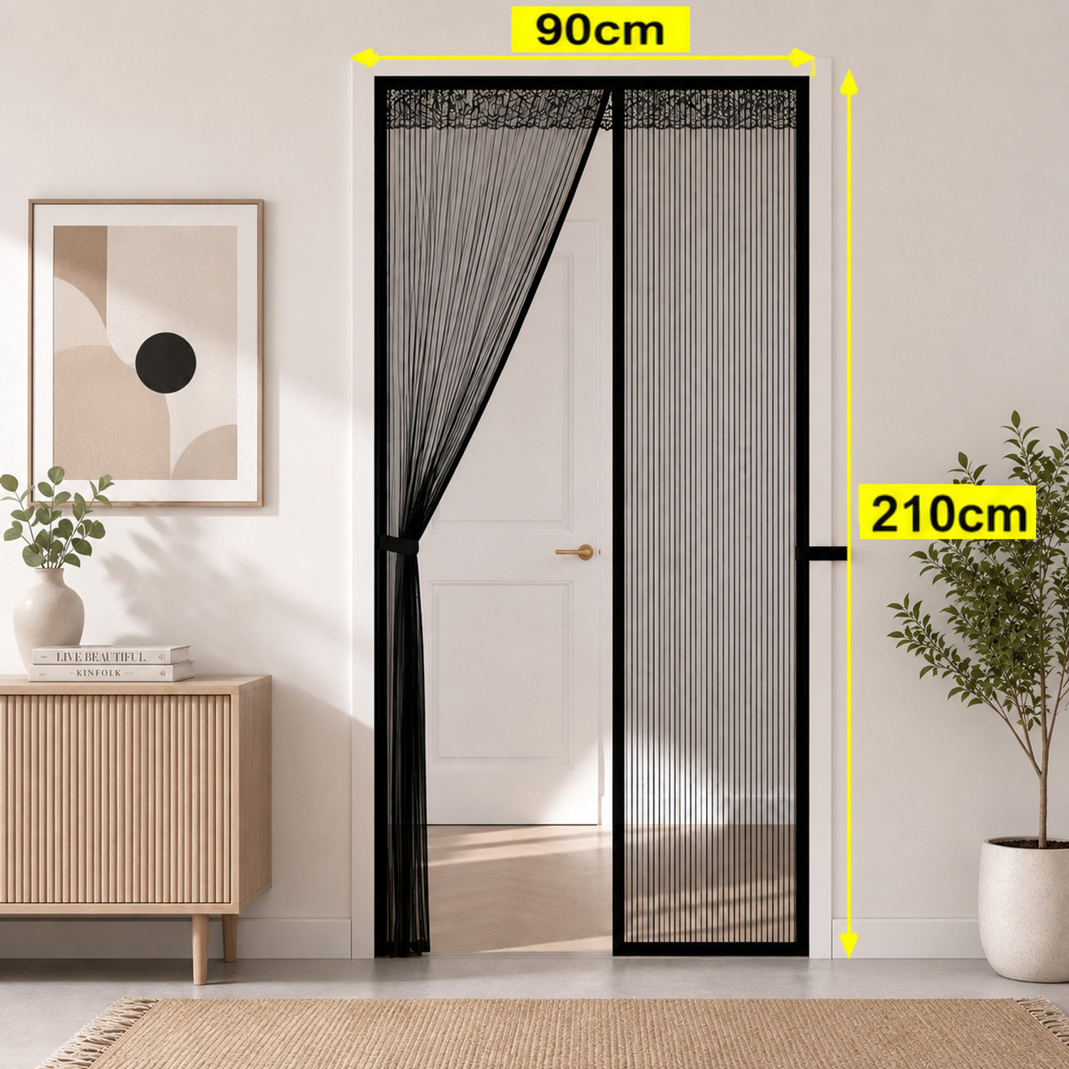 Image of VEENOVA Magnetic Mosquito Net for Door 7 Feet Polyester Mesh Magnetic Closure Net Polyester Washable Adults Mosquito Net