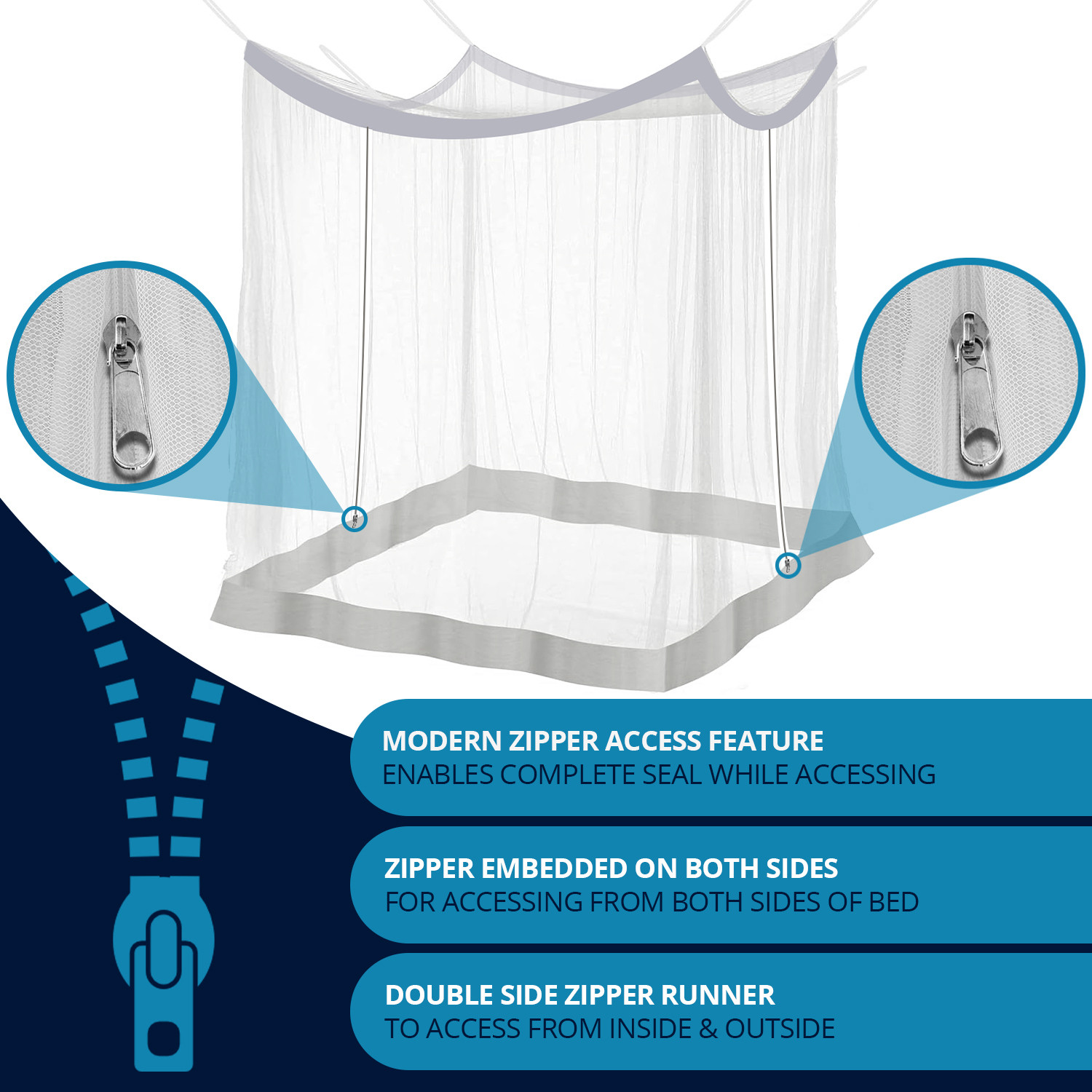Image of Lifekrafts Polycotton Mosquito Net, Two-Way Zippers, Premium for Indoor /Outdoor Use Polyester Washable Adults Mosquito Net