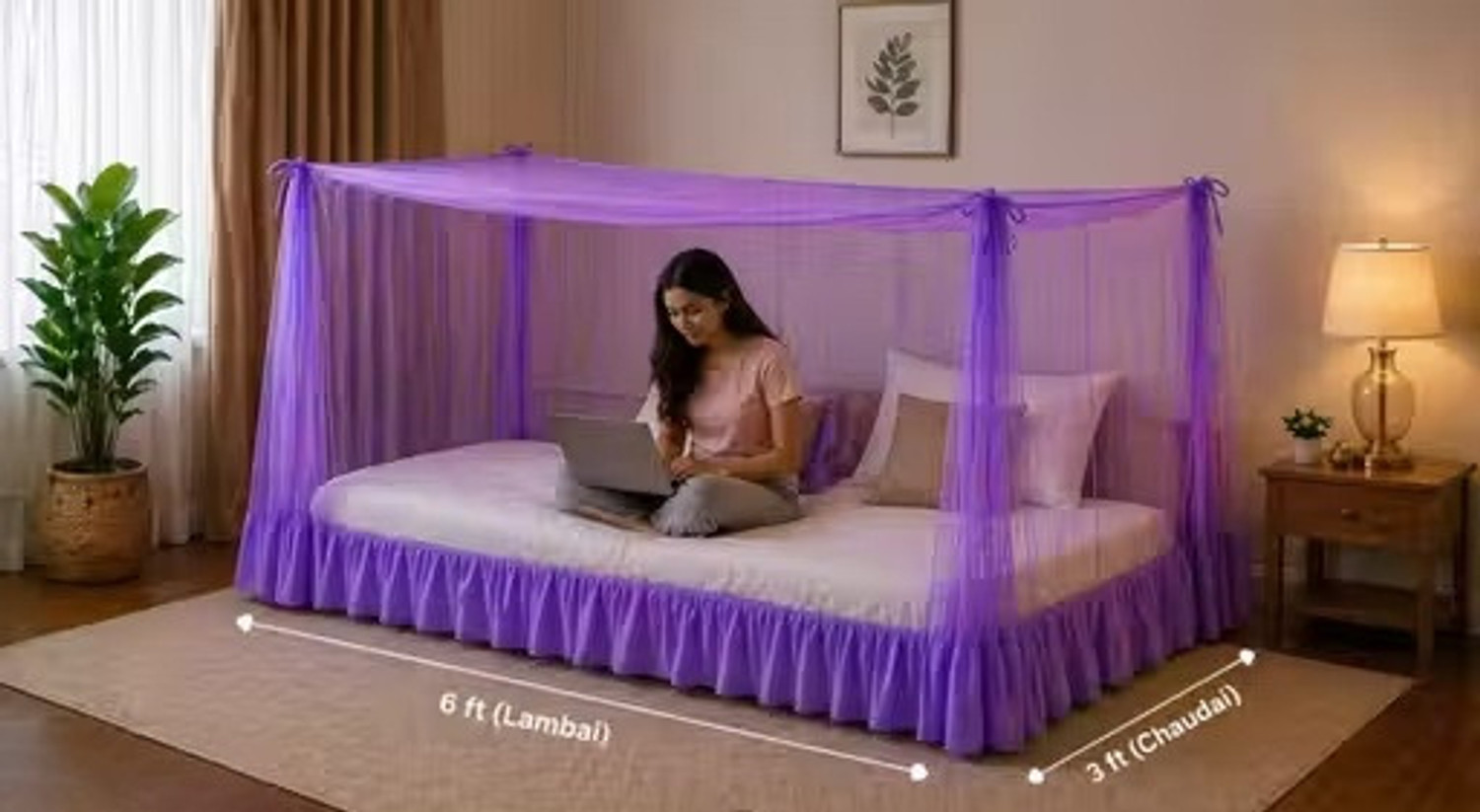 Image of Pappu Industry Foldable Mosquito Net for Single Bed with Frill Border Protection 3*6 Polyester Washable Adults Mosquito Net