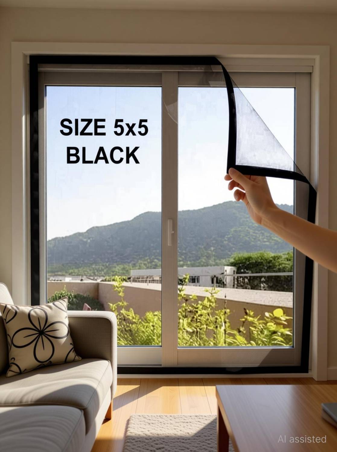 BLEMY Size-5X5 Feet Pre Stiched Net For Window With Self Adhesive Hook & Loop Tape HDPE - High Density Poly Ethylene Washable Adults Mosquito Net