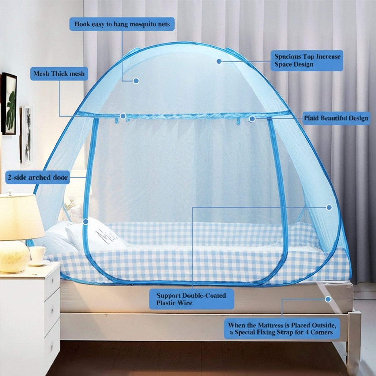 Image of Adbra Mosquito Net 6FT x 6FT | Double Gate | Breathable HDPE Polyester Washable Adults Mosquito Net