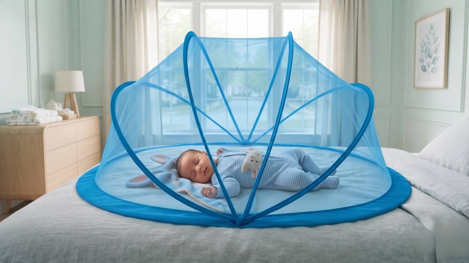 Ajejaj Sky blue crib Polyester Washable Kids Mosquito Net