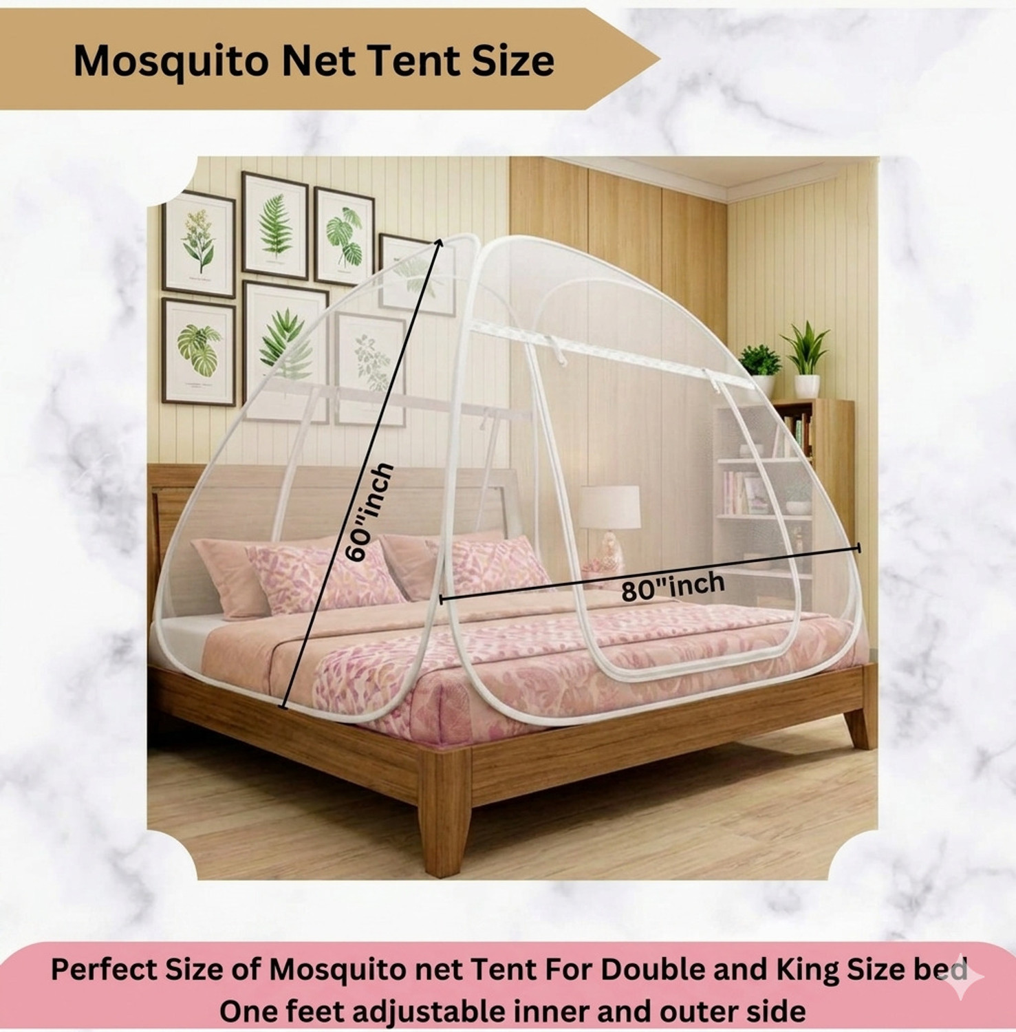 Image of Dvjrdnrs Fashion KiRADAY Adult Mosquito Net for 3 people king size bed white Polyester Washable Adults Mosquito Net