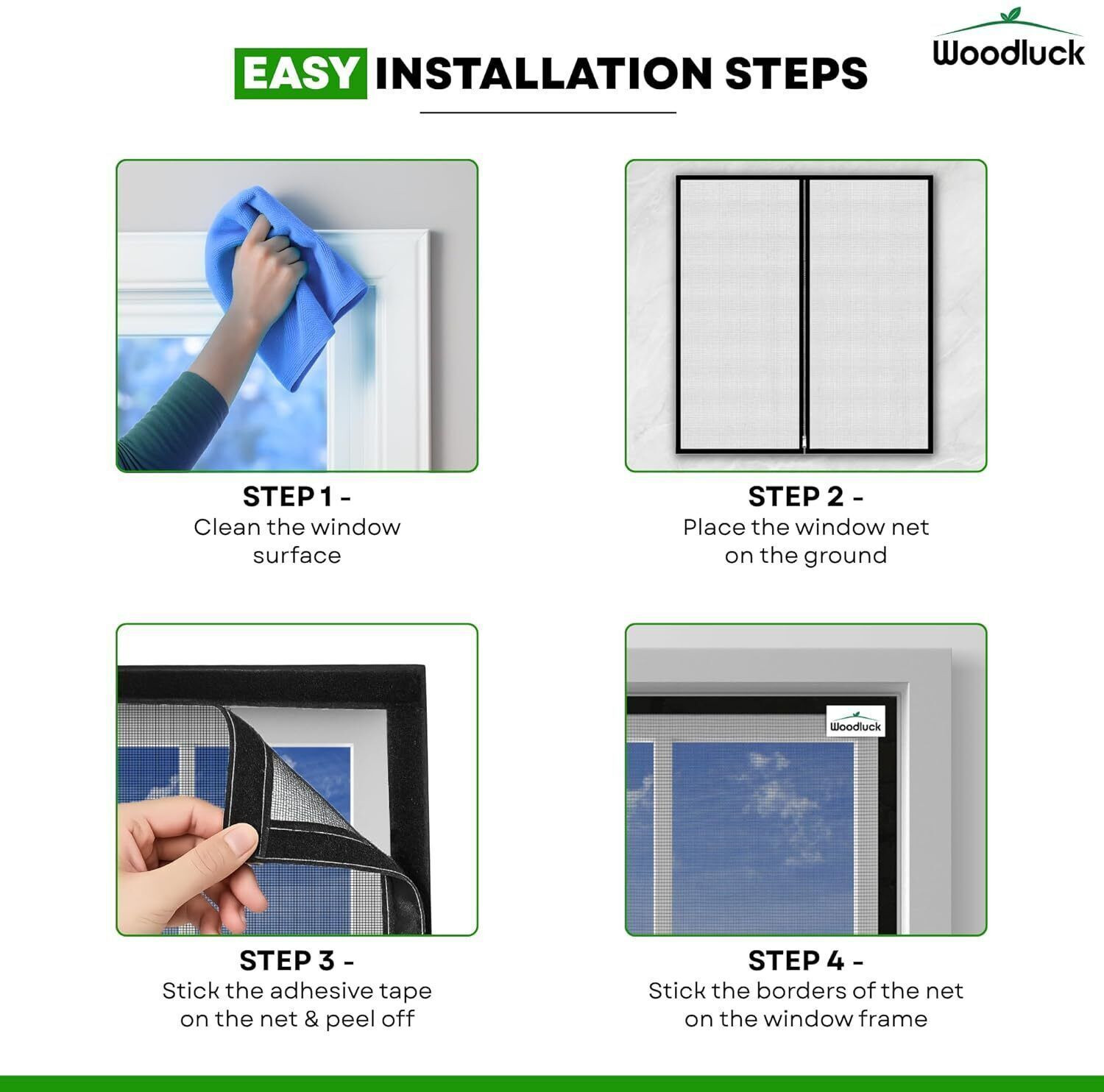 Image of Woodluck Pre-Stitched | Zipper Mosquito Net for Window Fibre Washable Adults Mosquito Net