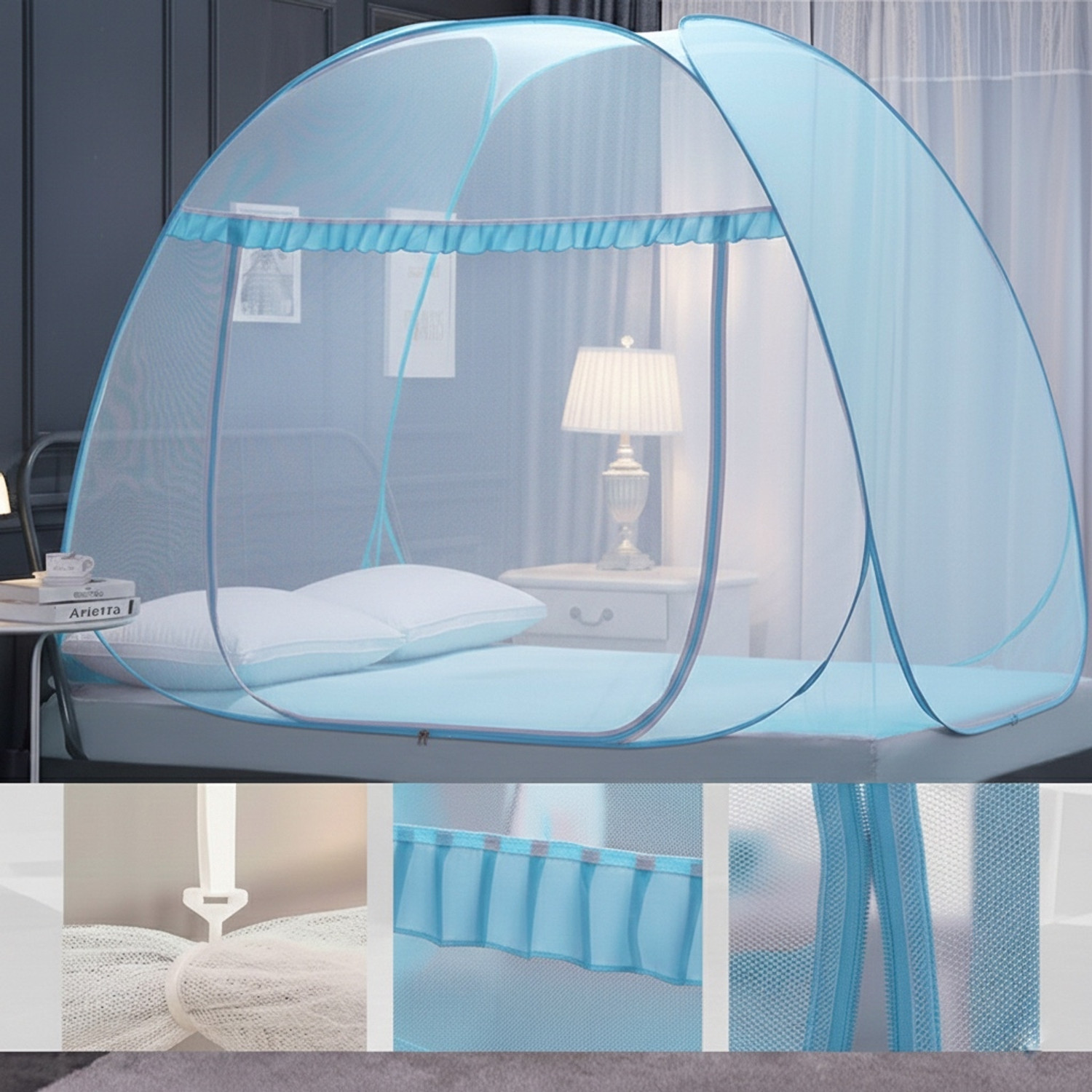 Image of Adbra Mosquito Net 6FT x 6FT | Double Gate | Breathable HDPE Polyester Washable Adults Mosquito Net