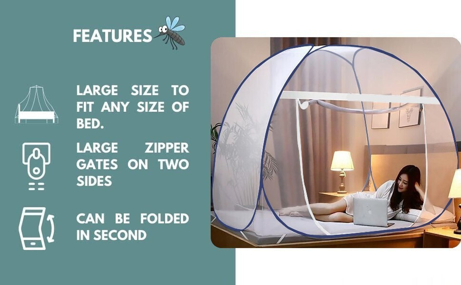Image of GK-JLPV Washable Big Large Super Size Tent Type Foldable (Suitable For 200X200X160 cm) Polyester Washable Adults Mosquito Net