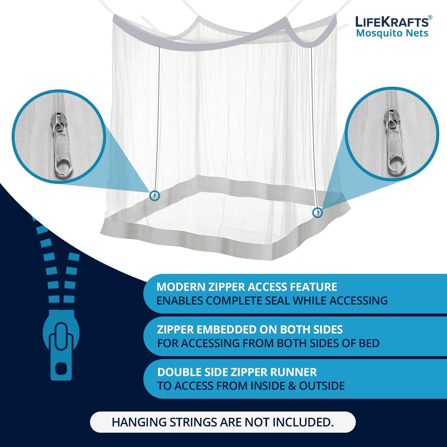 Image of Lifekrafts Polycotton Mosquito Net, Two-Way Zippers, Premium for Indoor /Outdoor Use Polyester Washable Adults Mosquito Net