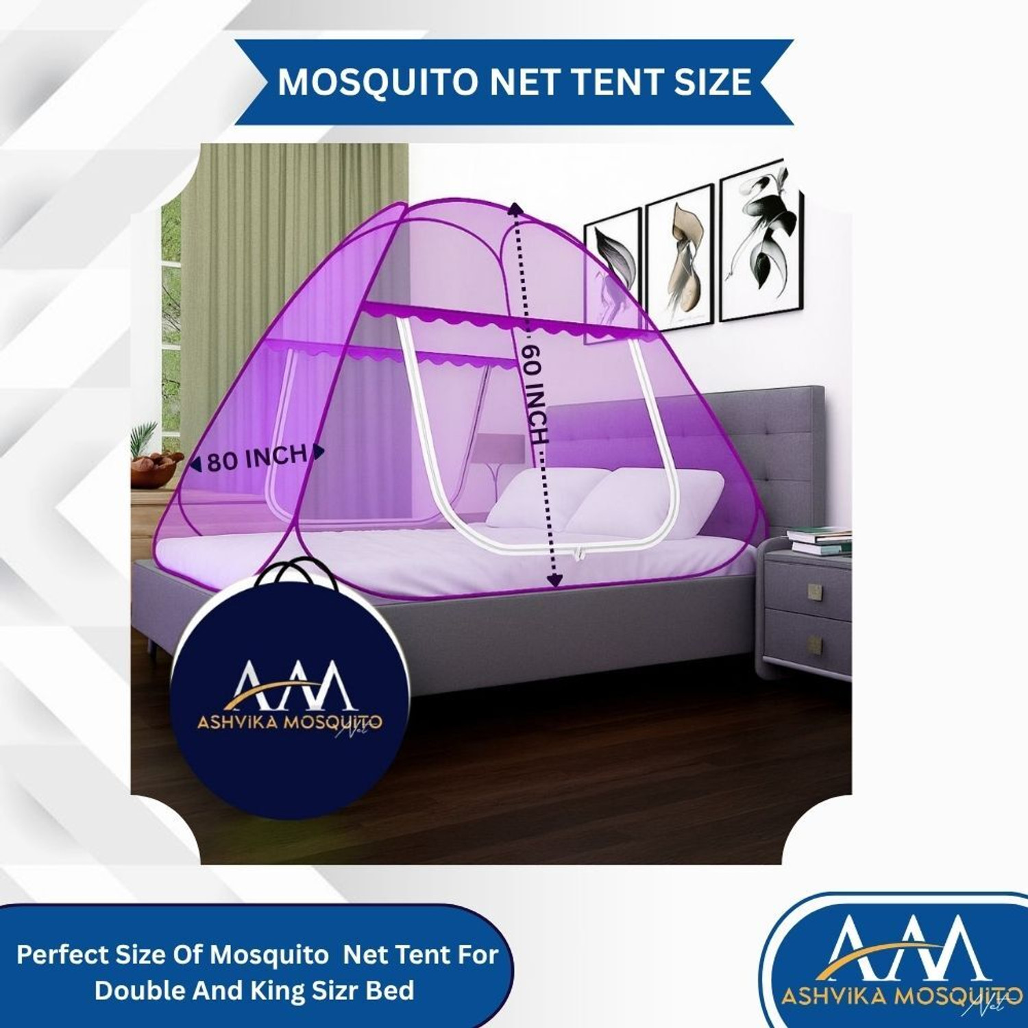 Image of Ashvika mosquitoNet Double bed size 6x6 6.5x6.5 7x7 ft Polyester Adults Mosquito Net