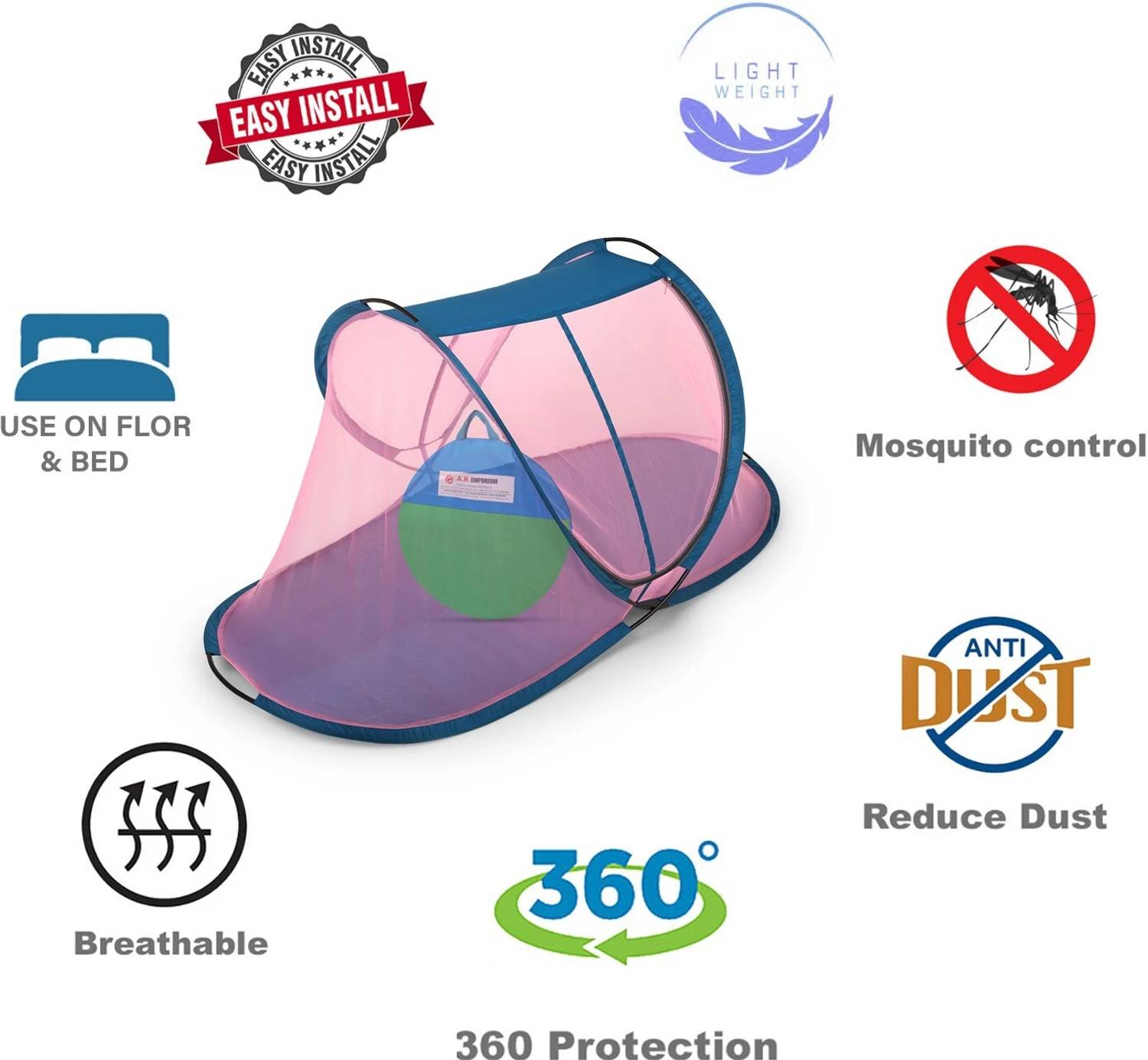 A.R. Emporium single multi _colour Polyester Washable Adults Mosquito Net