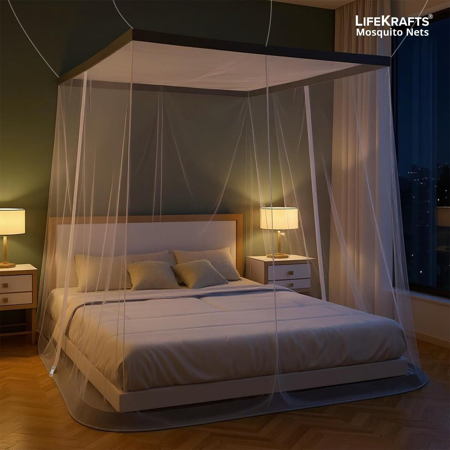 Image of Lifekrafts Polycotton Mosquito Net, Two-Way Zippers, Premium for Indoor /Outdoor Use Polyester Washable Adults Mosquito Net
