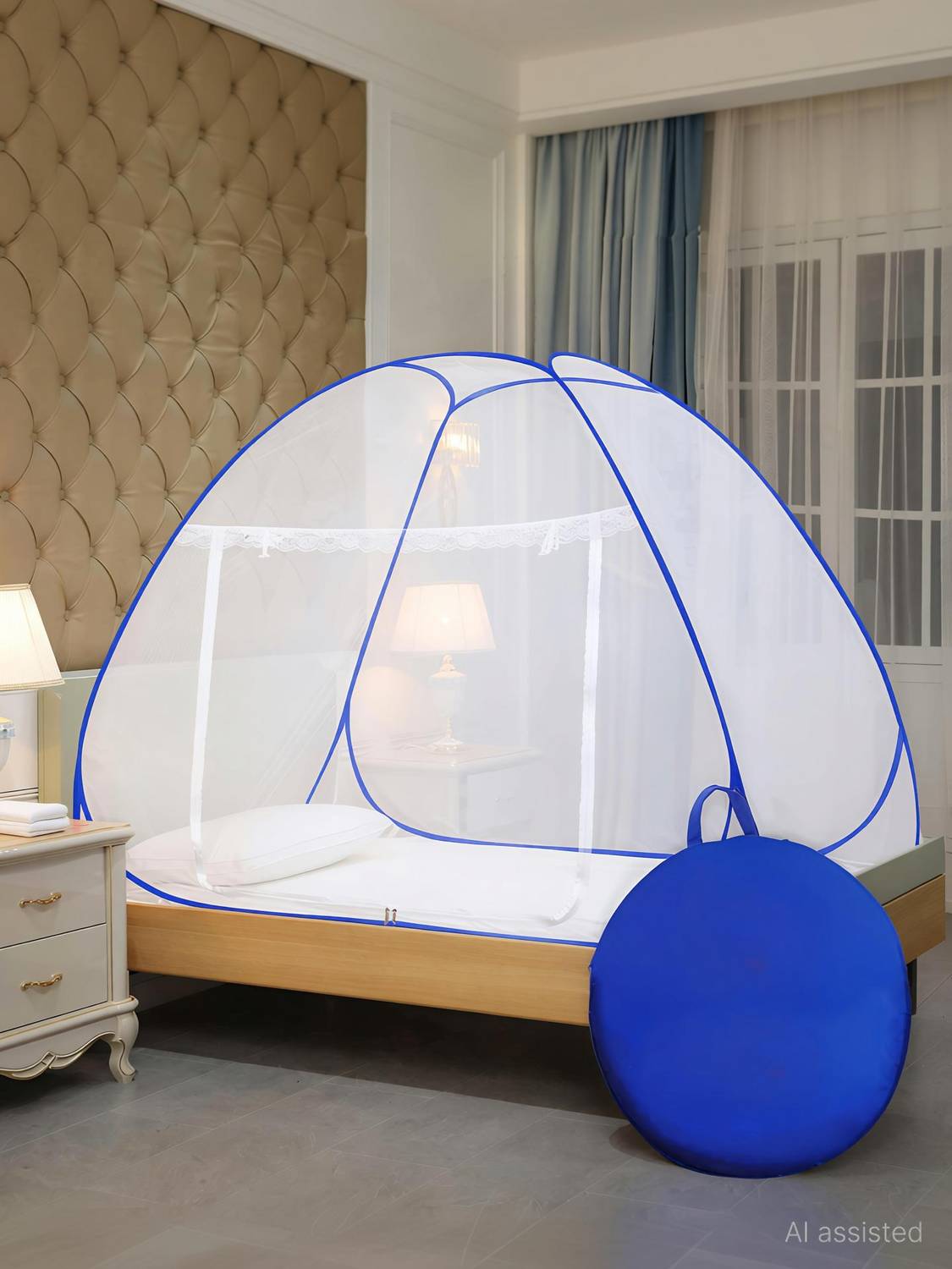 ADS Enterprises Foldable for Double Bed- (200*200*145 CM) Polyester Washable Adults Mosquito Net