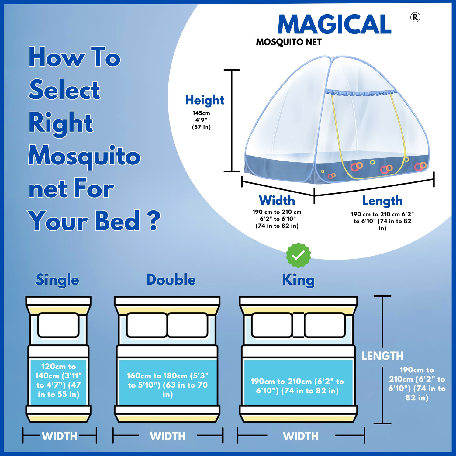 Image of MAGICAL Mosquito Net, Foldable King Size Bed,Double Bed ( 6ft x 6ft ) - Dark Blue Polyester Washable Adults Mosquito Net