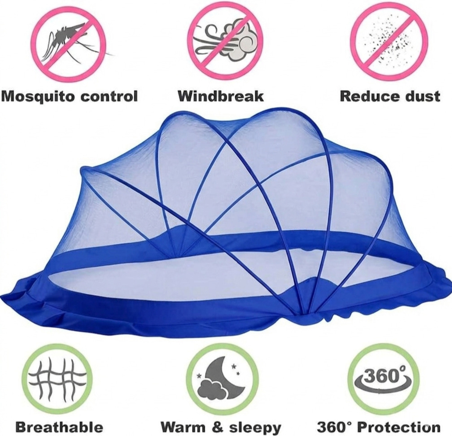 Image of ASTEXTILE Mosquito net baby folding esayl bule color size 0to 24 month HDPE - High Density Poly Ethylene Washable Kids Mosquito Net