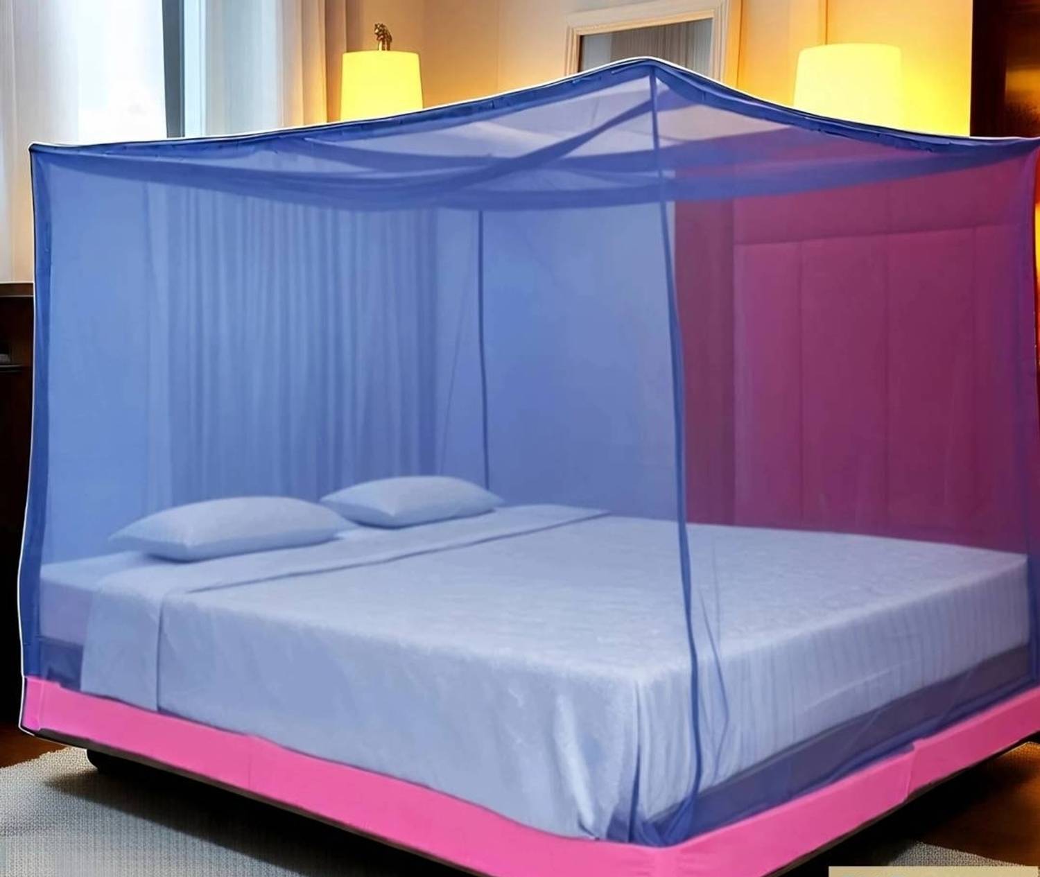 Arohi Mosquito net dual bed size 6*7 colour blue HDPE - High Density Poly Ethylene Washable Adults Mosquito Net