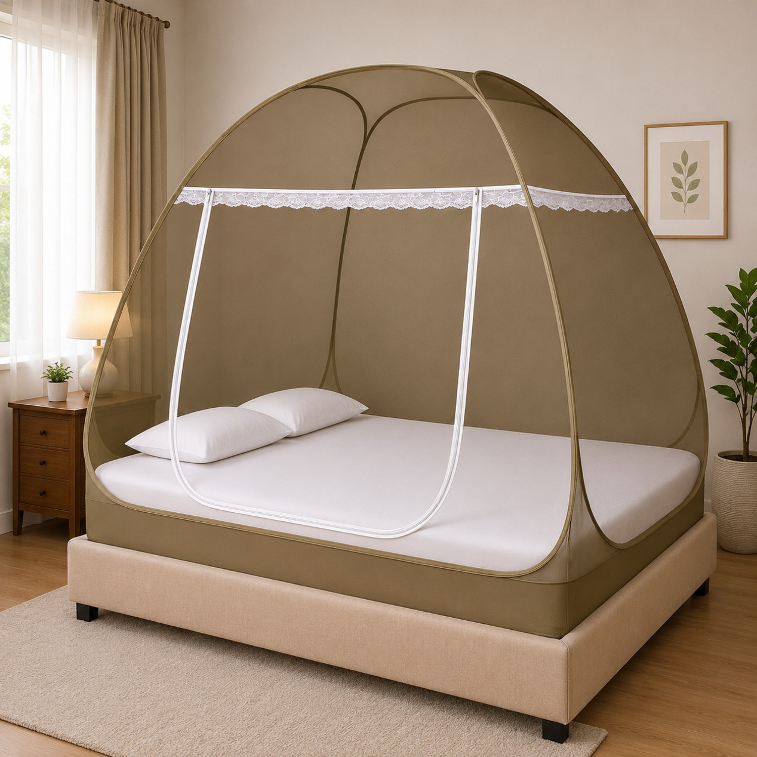 Image of Love N Care Khaki foldable mosquito net Cotton Adults Mosquito Net