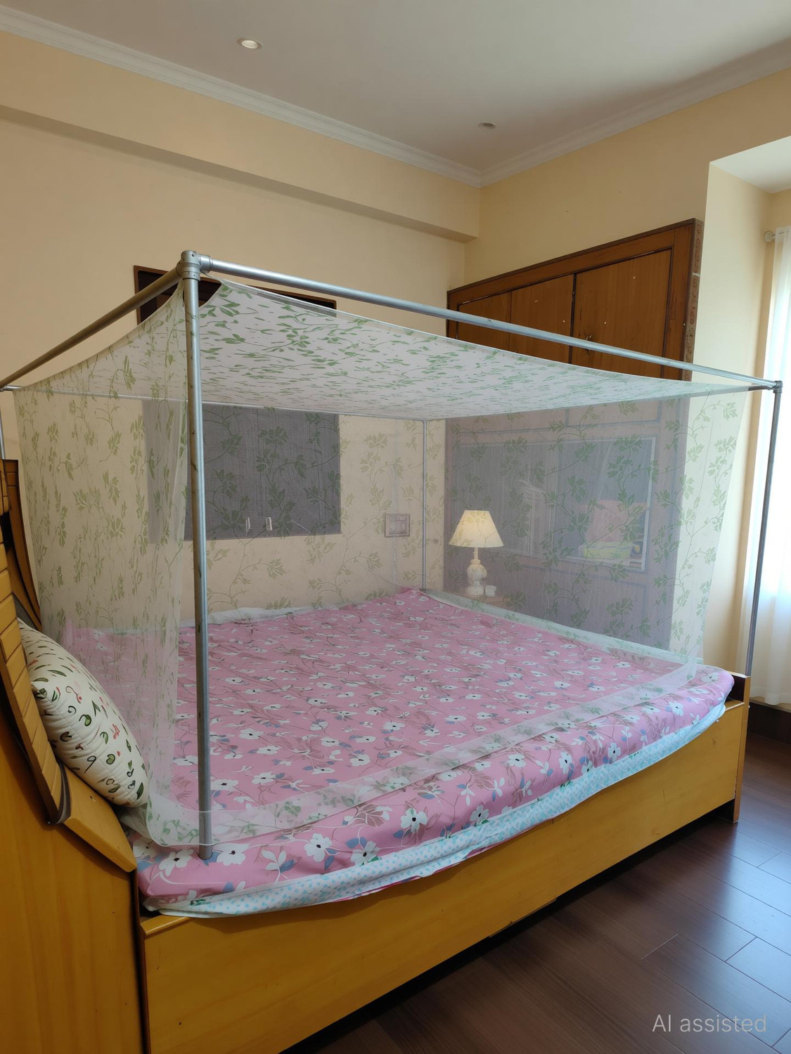 Image of Pappu Industry Best Quilty Mosquito Net Square Plain 4x6 Foldable Flexible for Double Bed Cotton Washable Adults Mosquito Net