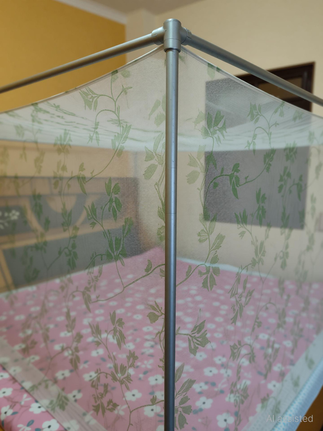 Image of Pappu Industry Best Quilty Mosquito Net Square Plain 4x6 Foldable Flexible for Double Bed Cotton Washable Adults Mosquito Net