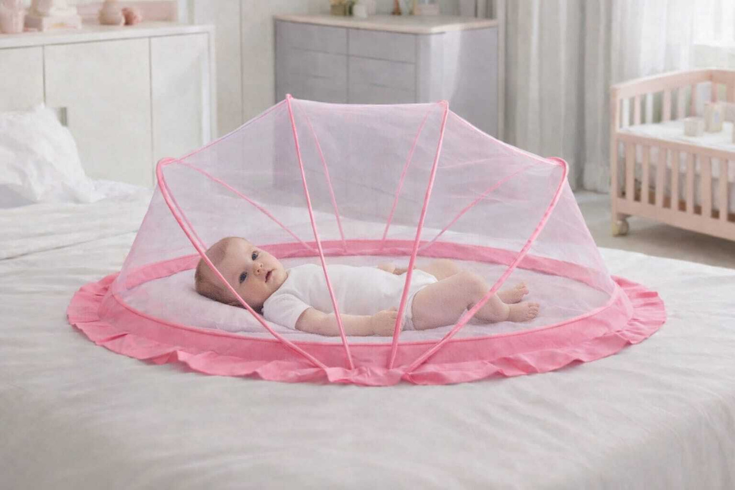 Image of ASTEXTILE Pink colour baby mosquito net for 0 to 24 months baby's HDPE - High Density Poly Ethylene Washable Kids Mosquito Net
