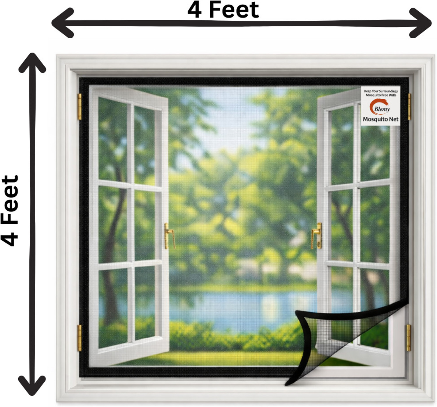 Image of BLEMY Windows Mosquito Net (4x4 Feet) With Velcro Tape HDPE - High Density Poly Ethylene Washable Adults Mosquito Net