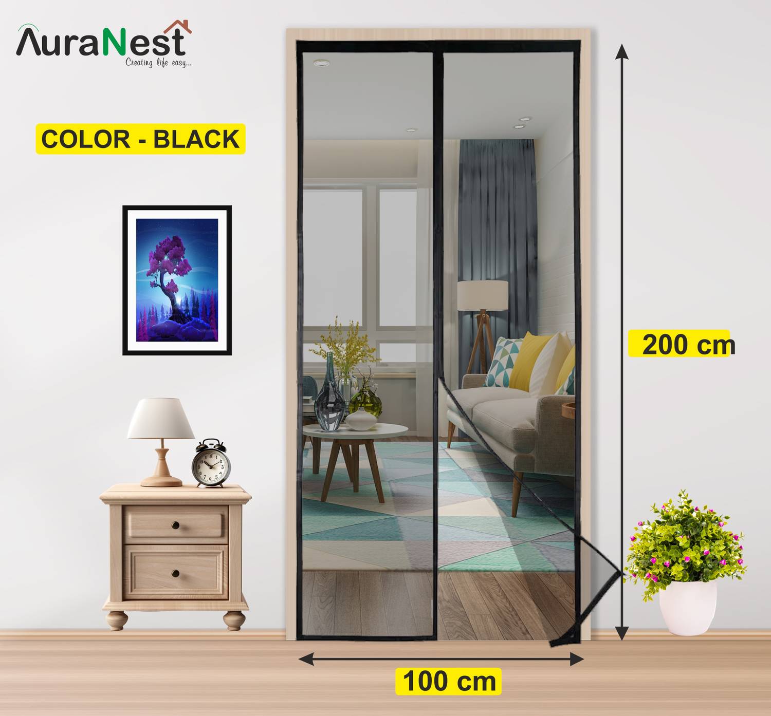 Auranest Auto Closing Magnetic Door Net Fibre Washable Adults Mosquito Net