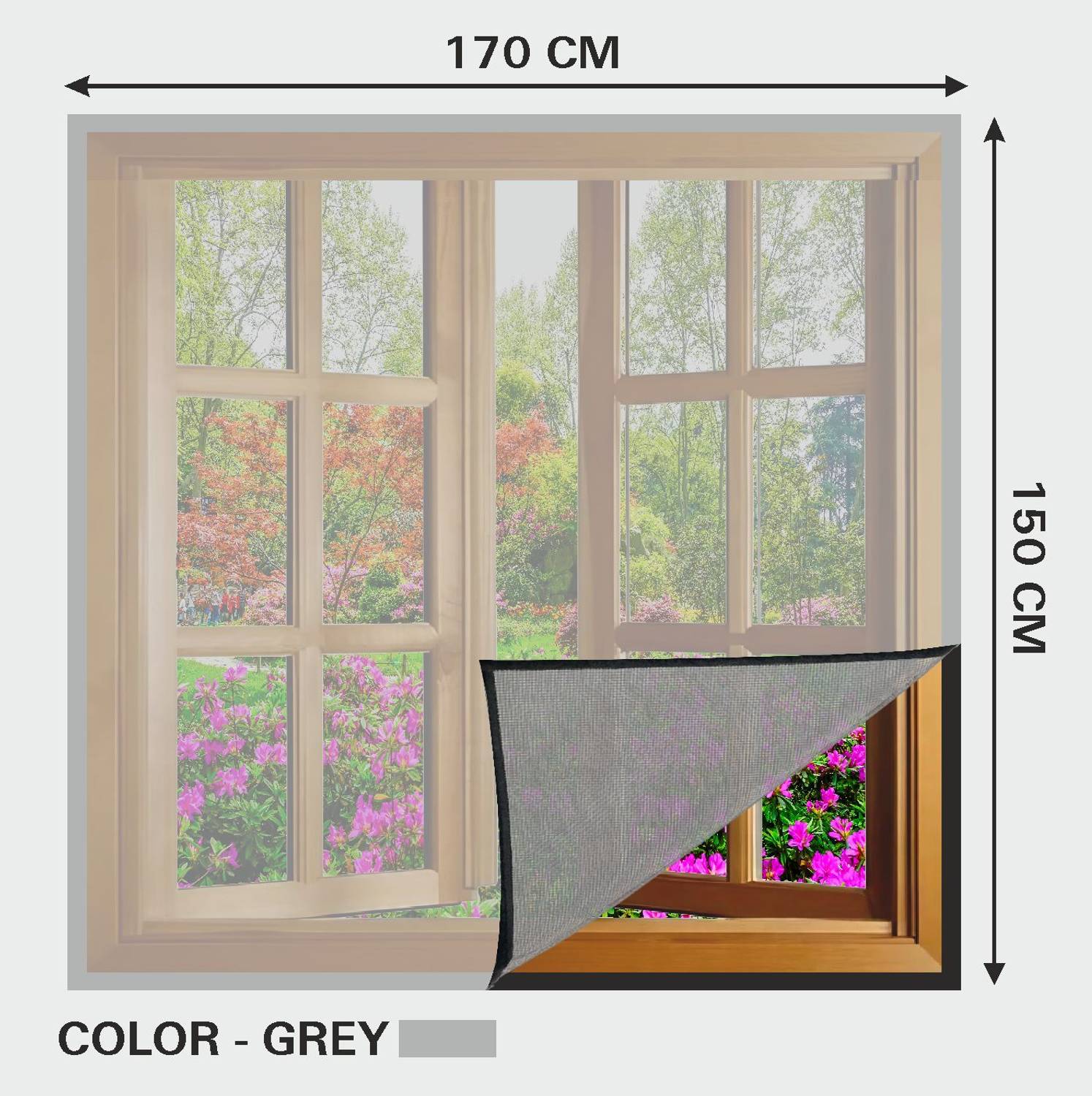 Auranest Window Mosquito Net Pre Stiched with Adhesive Hook & Loop Tape Fibre Washable Adults Mosquito Net