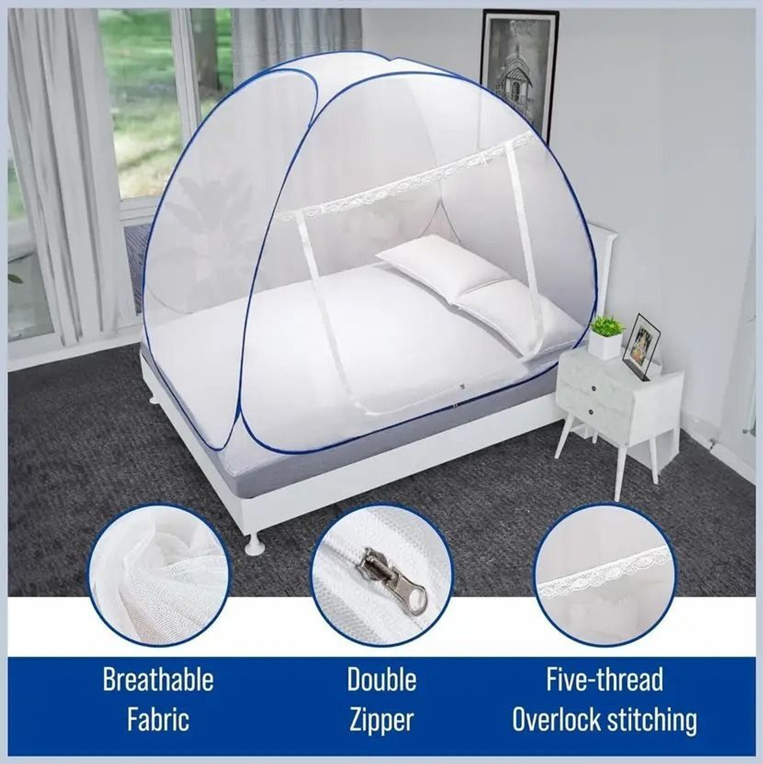 Image of deuka Single Bed (6x4ft)Foldable Mosquito Net Polyester Adults Mosquito Net