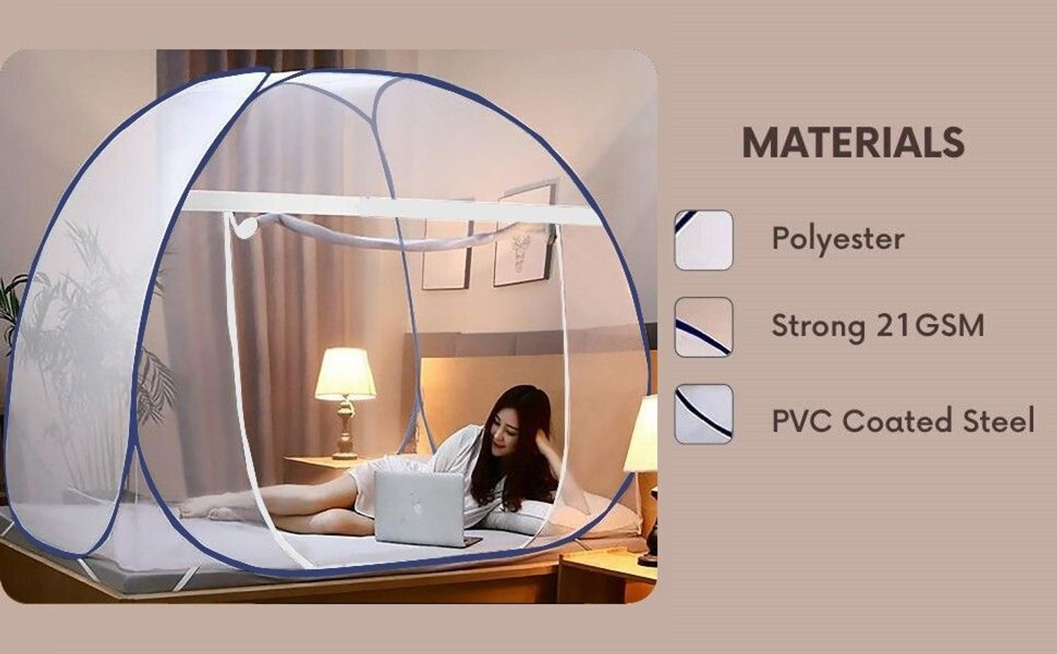 Image of TLK-HWB Strong Premium*Large Pro Foldable Net With Ventilation*Corrosion Resistant Steel Polyester Washable Adults Mosquito Net