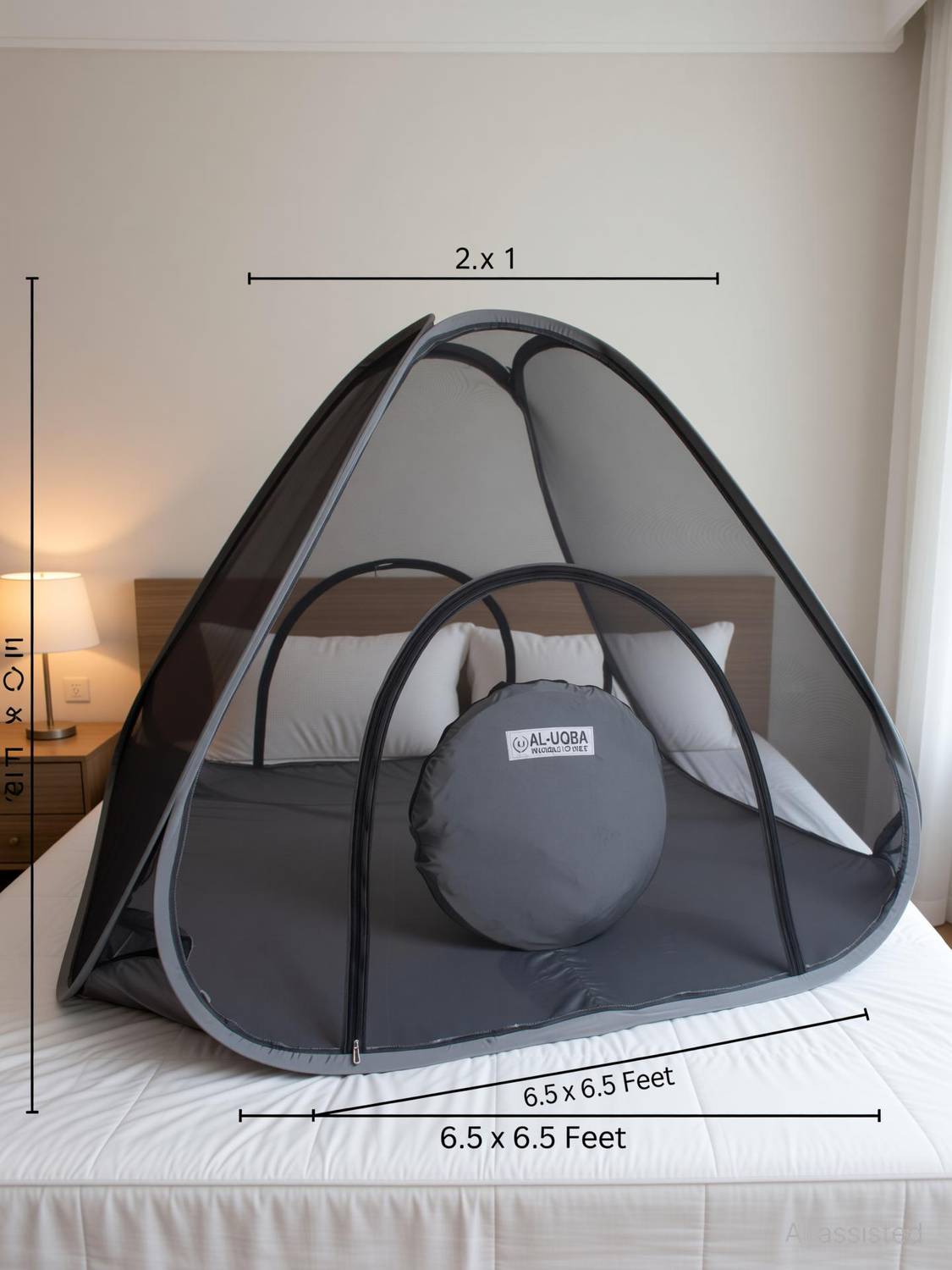 AL-UQBA King Size 6.5×6.5 Feet With Foldable Double Sided Gate Polyester Washable Adults Mosquito Net